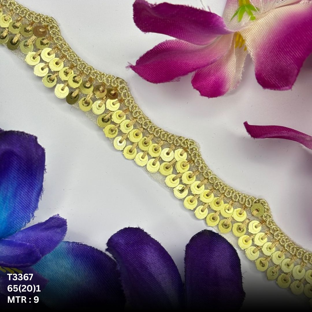 Fancy Tissue Lace Border with Sequins Work for Saree Bridal Wear