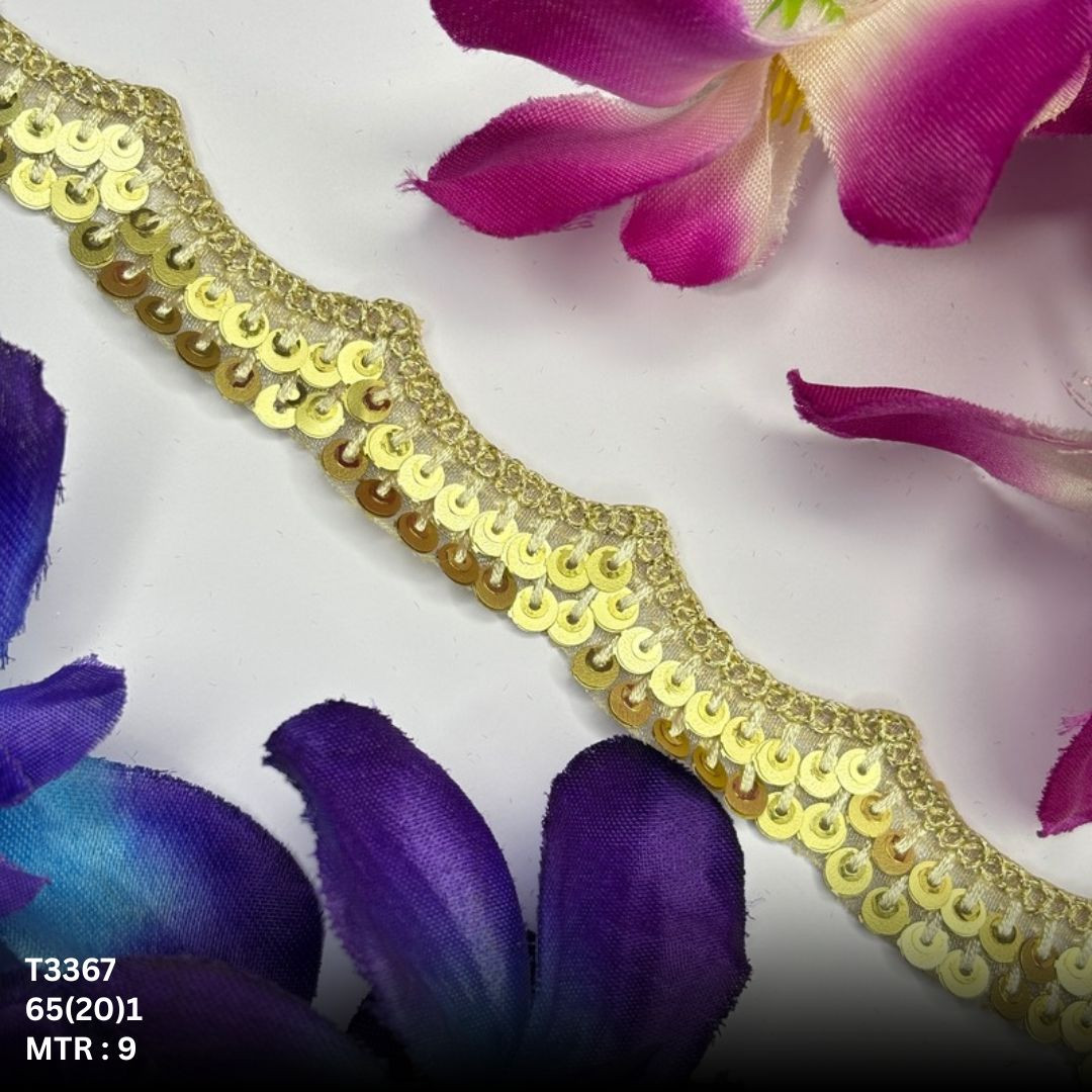 Fancy Tissue Lace Border with Sequins Work for Saree Bridal Wear