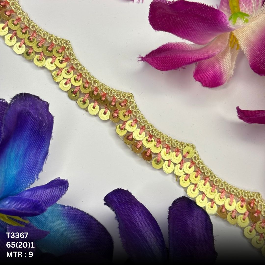 Fancy Tissue Lace Border with Sequins Work for Saree Bridal Wear