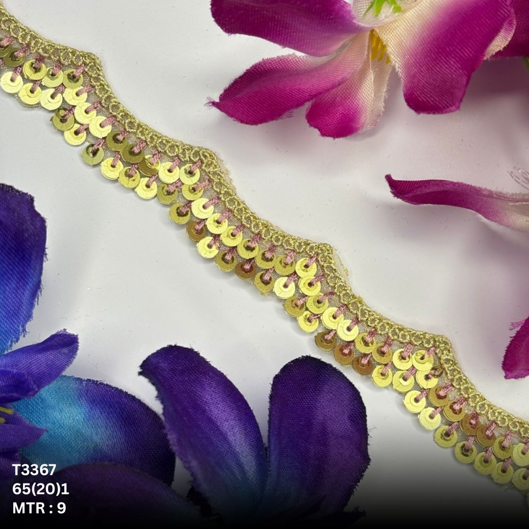 Fancy Tissue Lace Border with Sequins Work for Saree Bridal Wear
