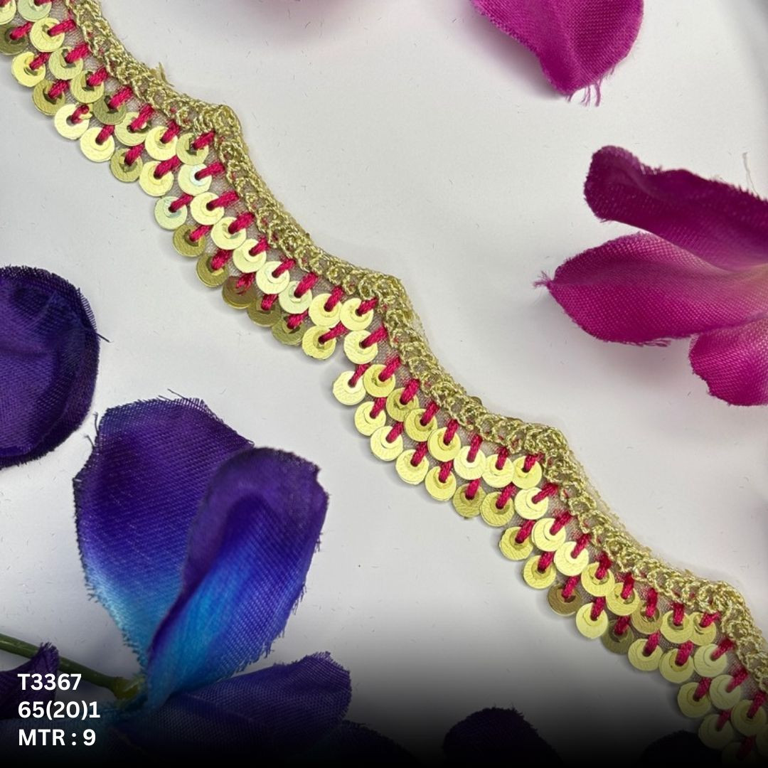 Fancy Tissue Lace Border with Sequins Work for Saree Bridal Wear