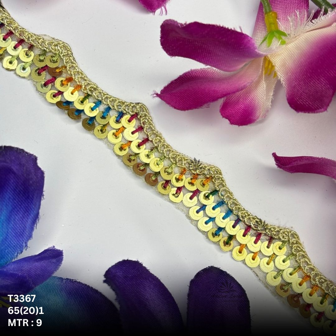 Fancy Tissue Lace Border with Sequins Work for Saree Bridal Wear