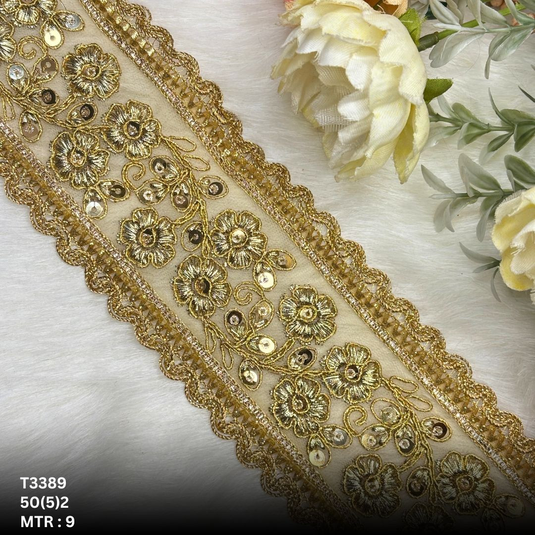 Classic Tissue Lace Border with Sequins Work for Saree Bridal Wear