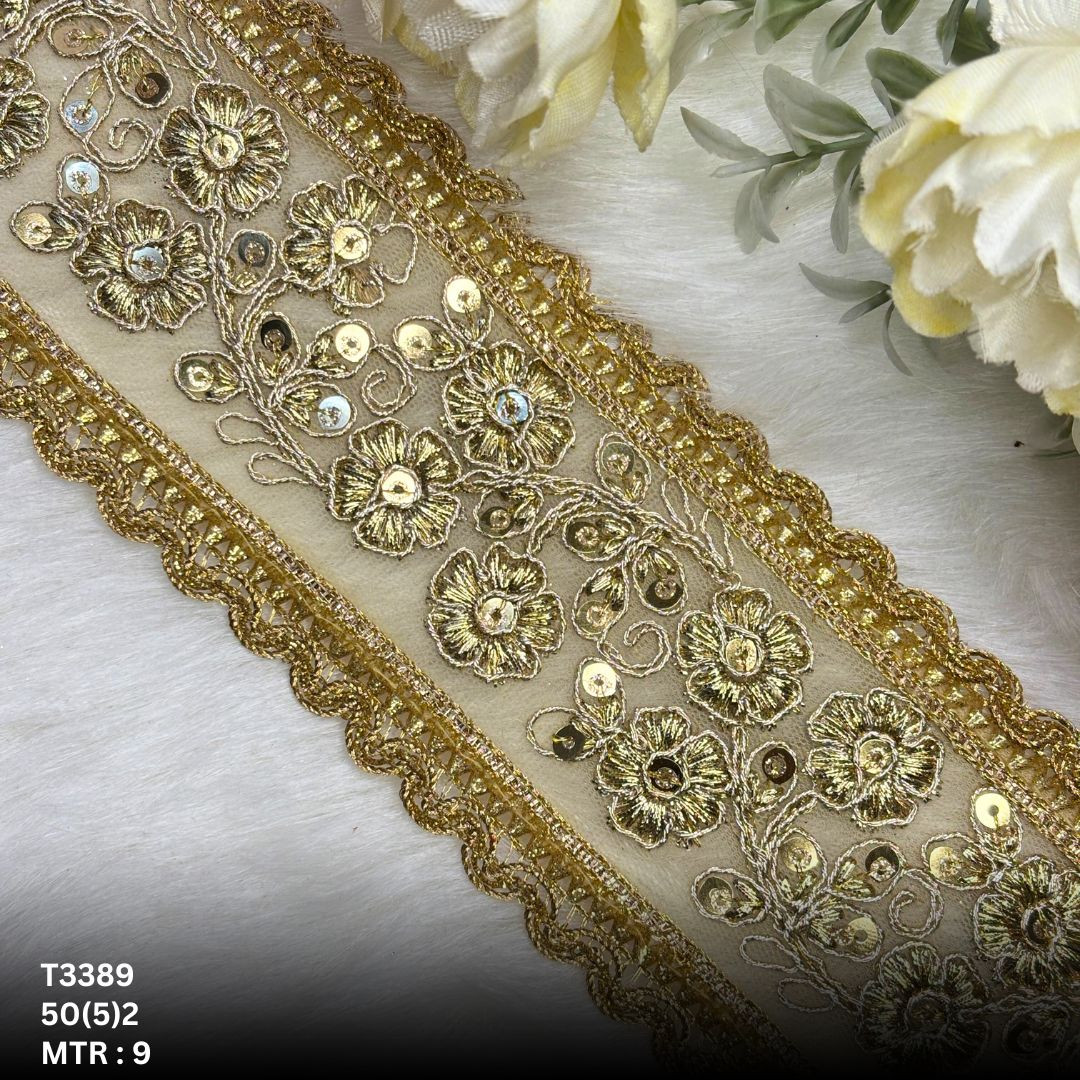 Classic Tissue Lace Border with Sequins Work for Saree Bridal Wear