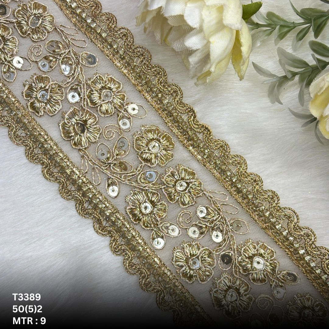 Classic Tissue Lace Border with Sequins Work for Saree Bridal Wear