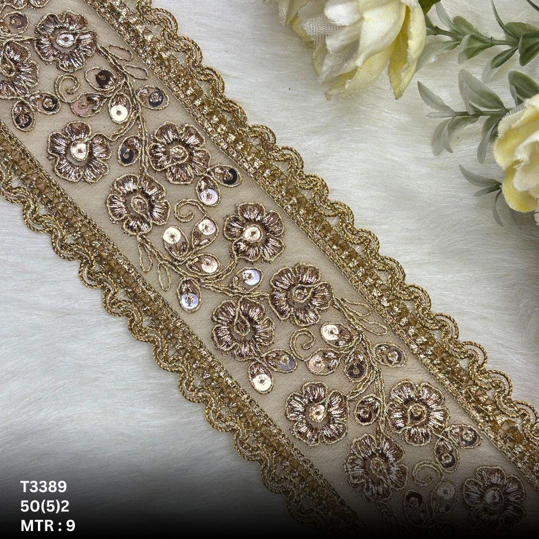 Classic Tissue Lace Border with Sequins Work for Saree Bridal Wear