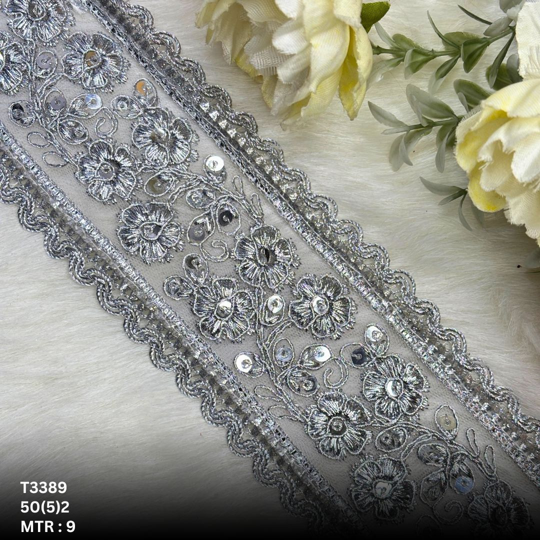 Classic Tissue Lace Border with Sequins Work for Saree Bridal Wear