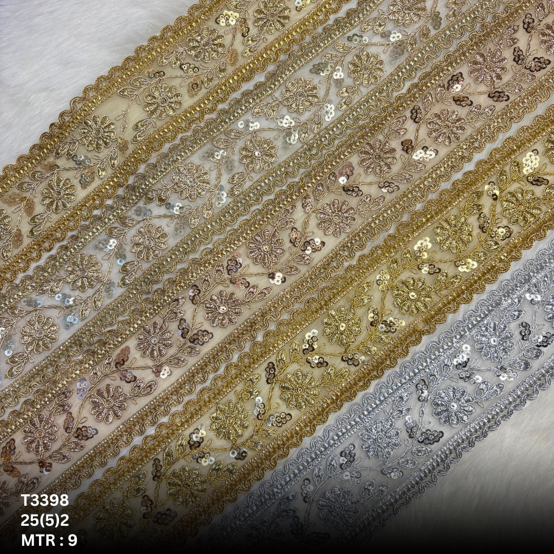 Gold Tissue Handwork Embroidery Lace Trim Designer Saree Border Bridal Decorative Lace Wholesale Supplier