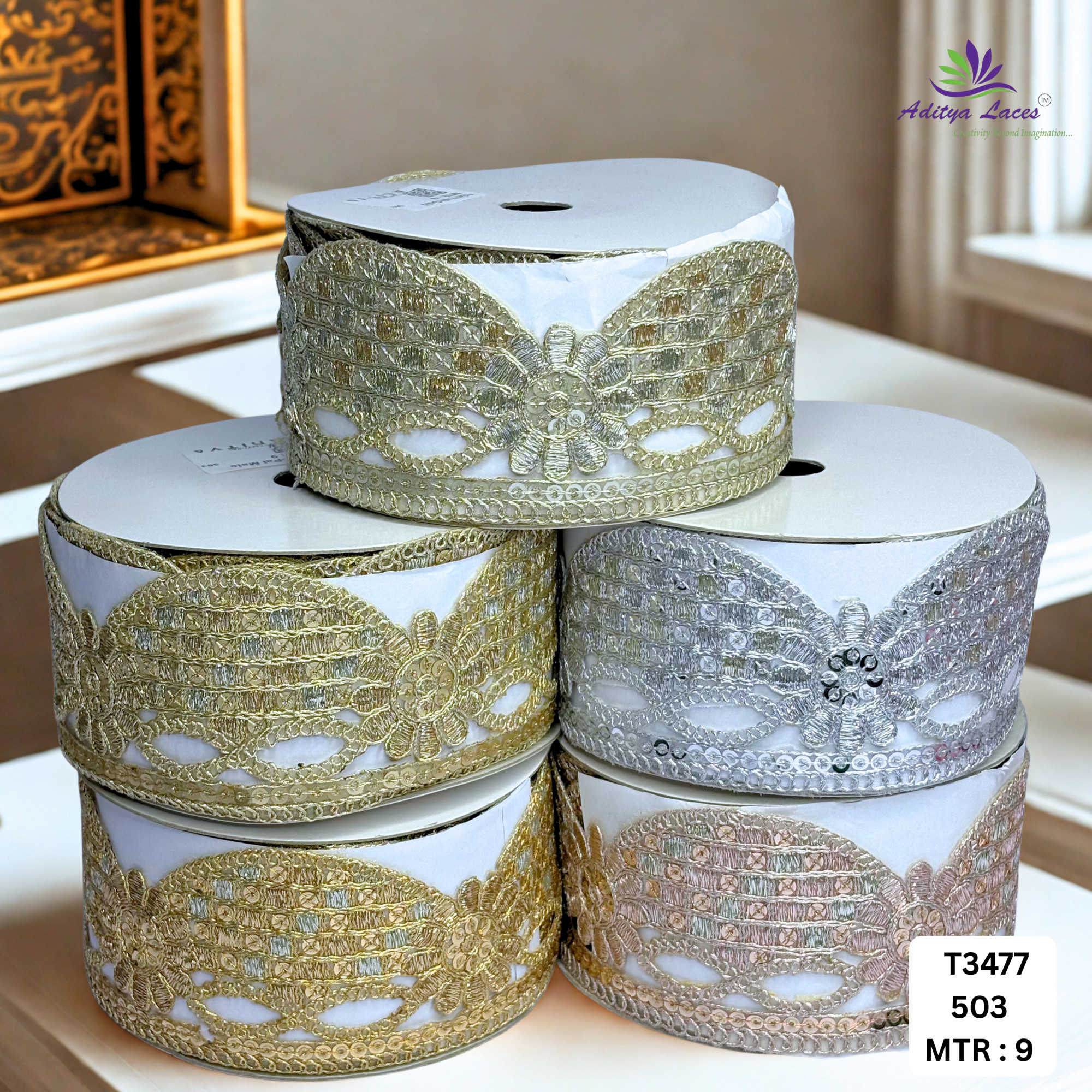 Elegant Tissue Lace Border with Sequins Work for Saree Bridal Wear