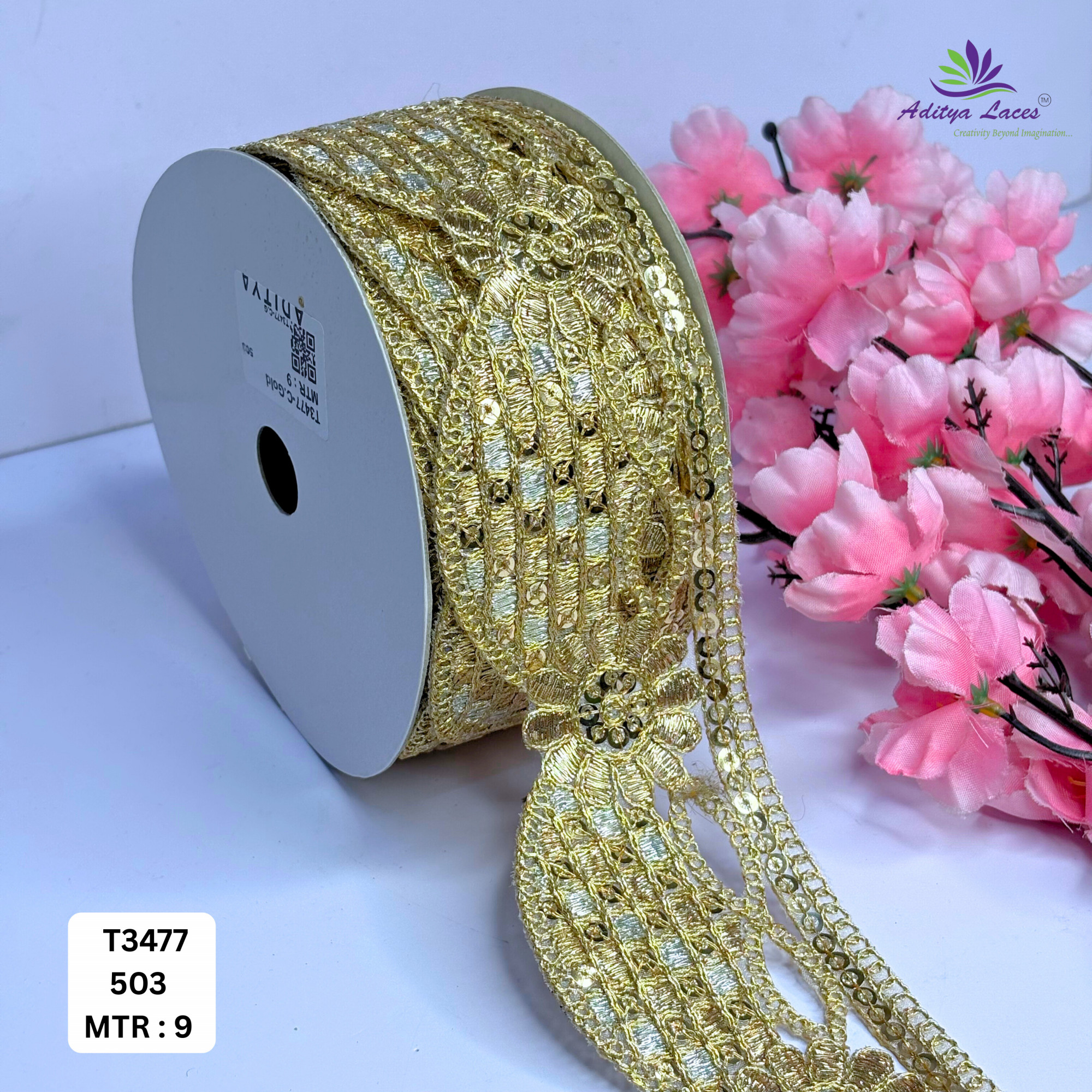 Elegant Tissue Lace Border with Sequins Work for Saree Bridal Wear