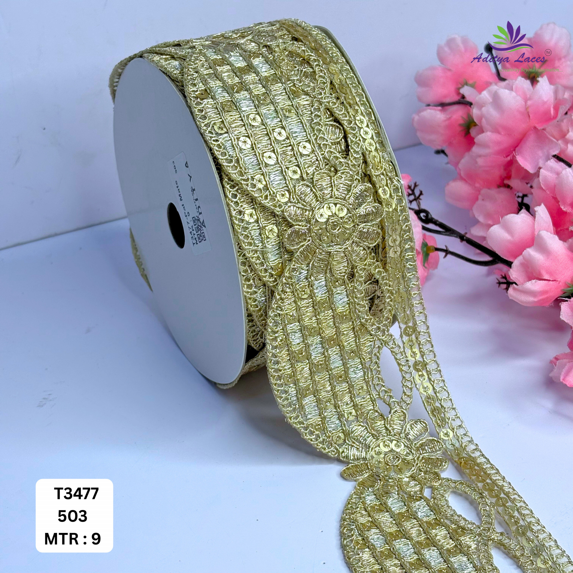 Elegant Tissue Lace Border with Sequins Work for Saree Bridal Wear
