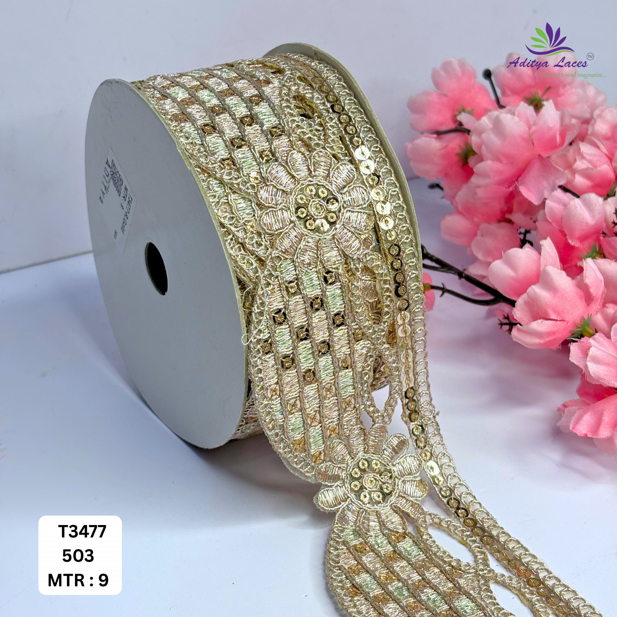 Elegant Tissue Lace Border with Sequins Work for Saree Bridal Wear