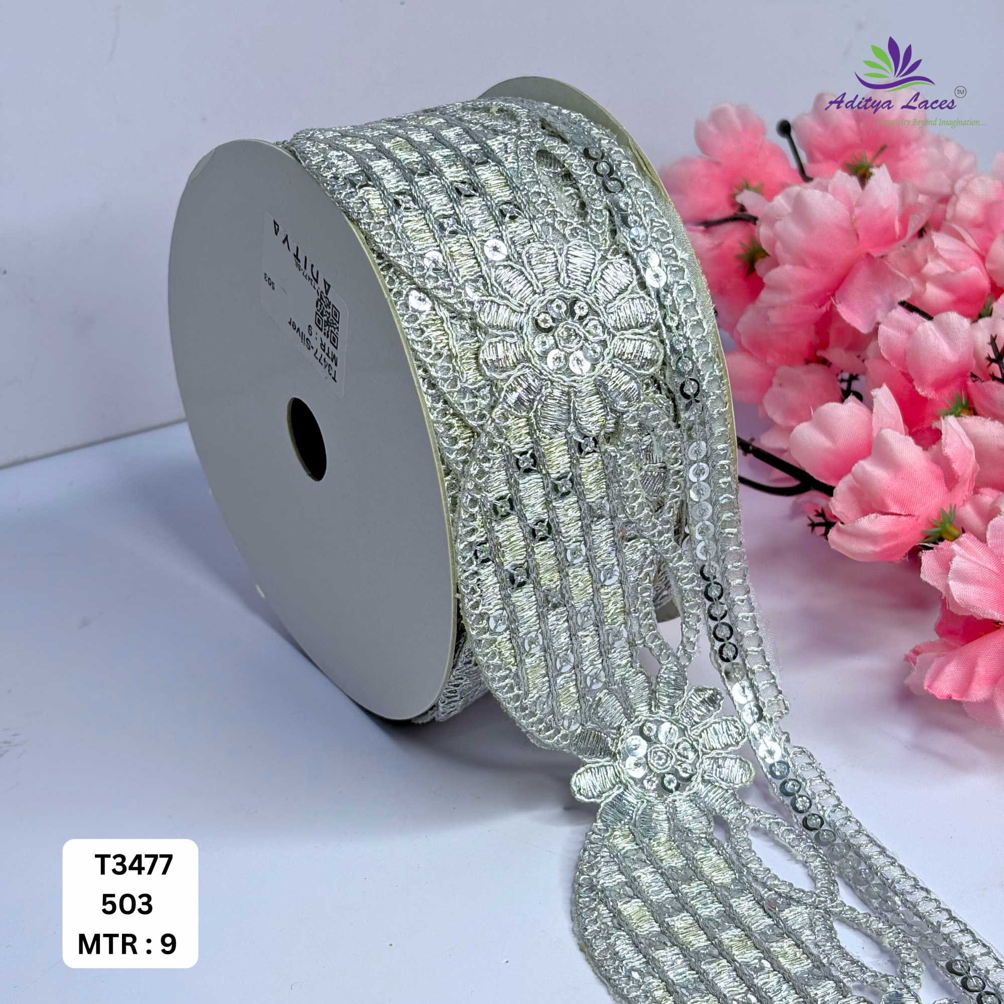 Elegant Tissue Lace Border with Sequins Work for Saree Bridal Wear