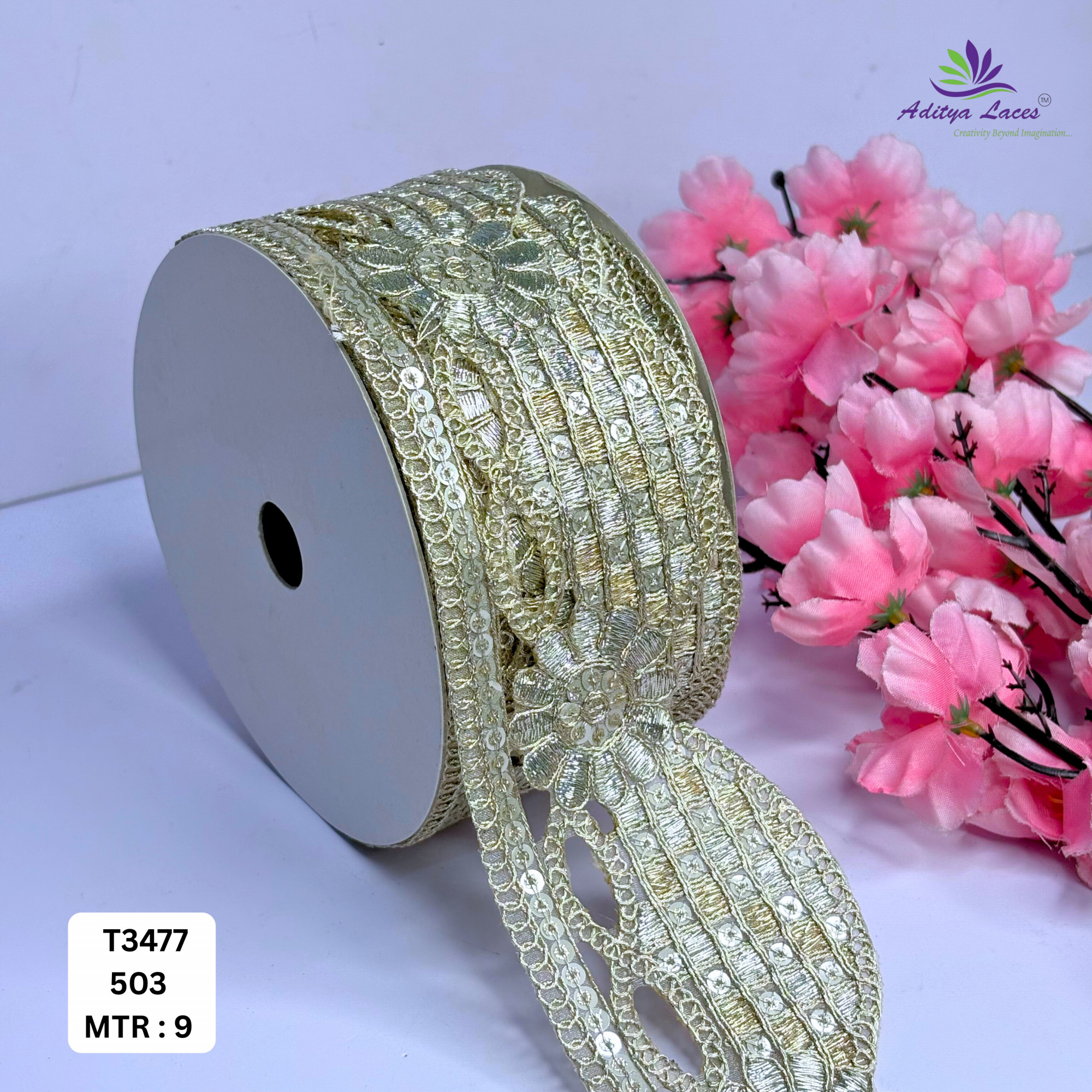 Elegant Tissue Lace Border with Sequins Work for Saree Bridal Wear