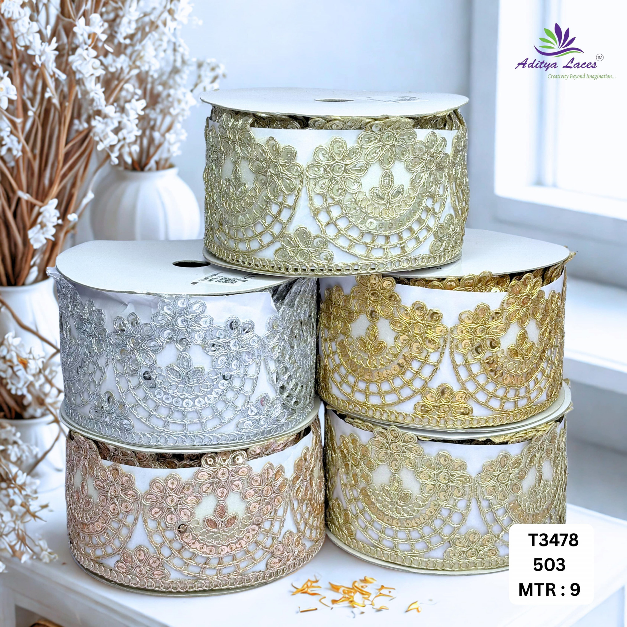 Royal Tissue Lace Border with Sequins Work for Saree Bridal Wear