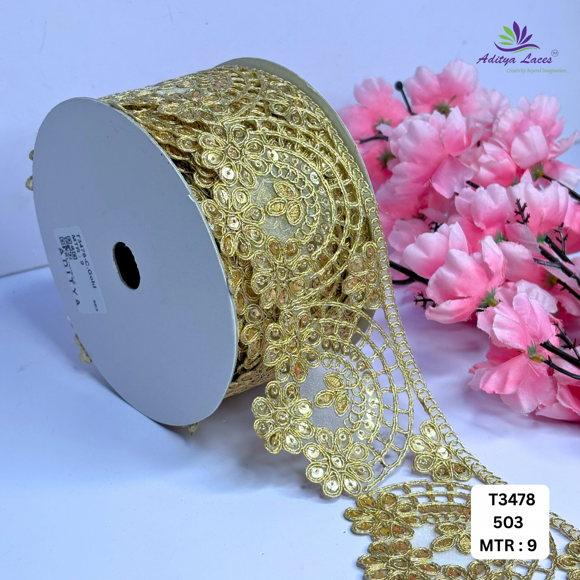 Royal Tissue Lace Border with Sequins Work for Saree Bridal Wear