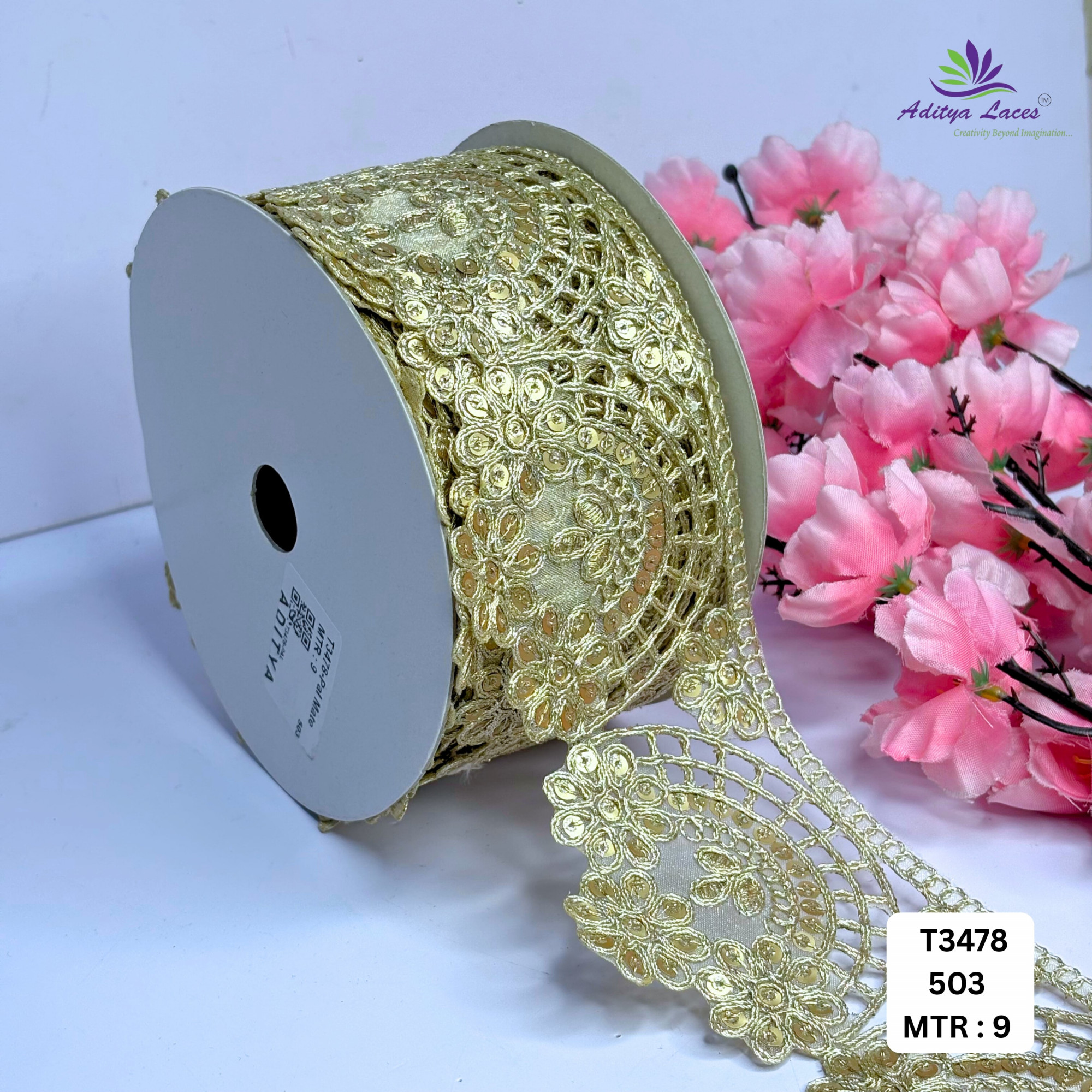 Royal Tissue Lace Border with Sequins Work for Saree Bridal Wear