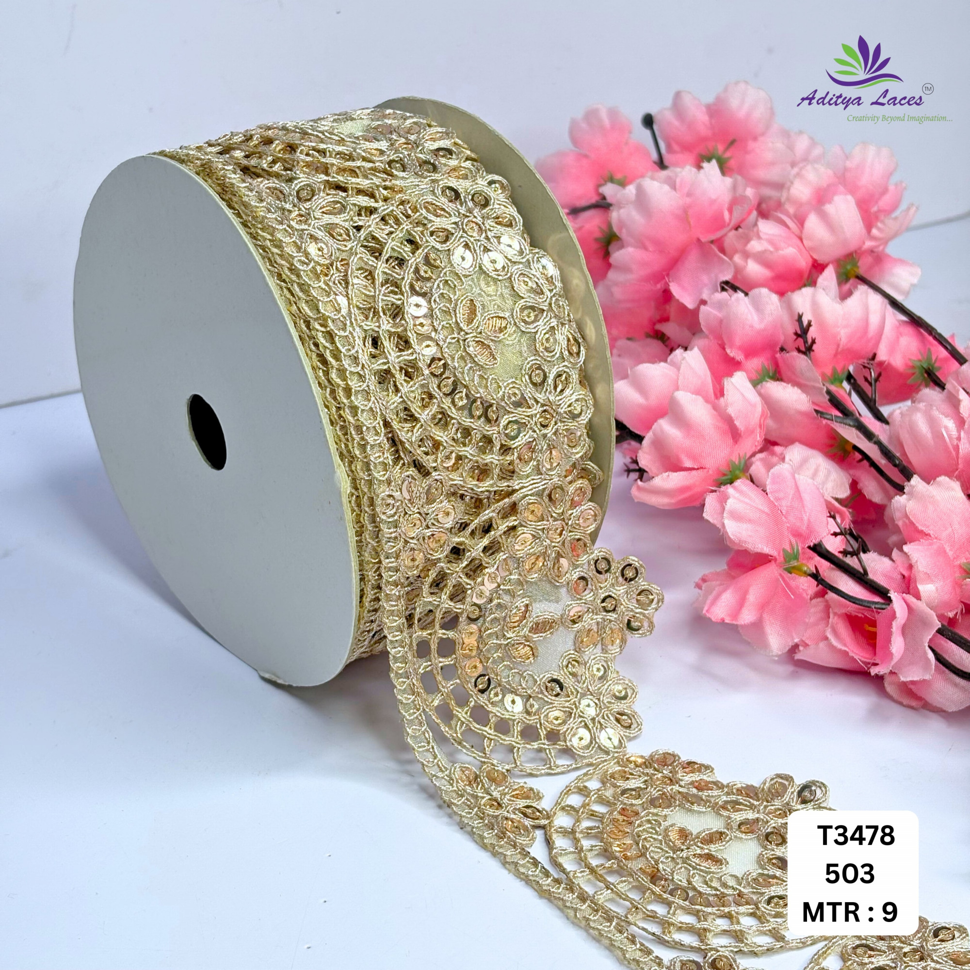 Royal Tissue Lace Border with Sequins Work for Saree Bridal Wear