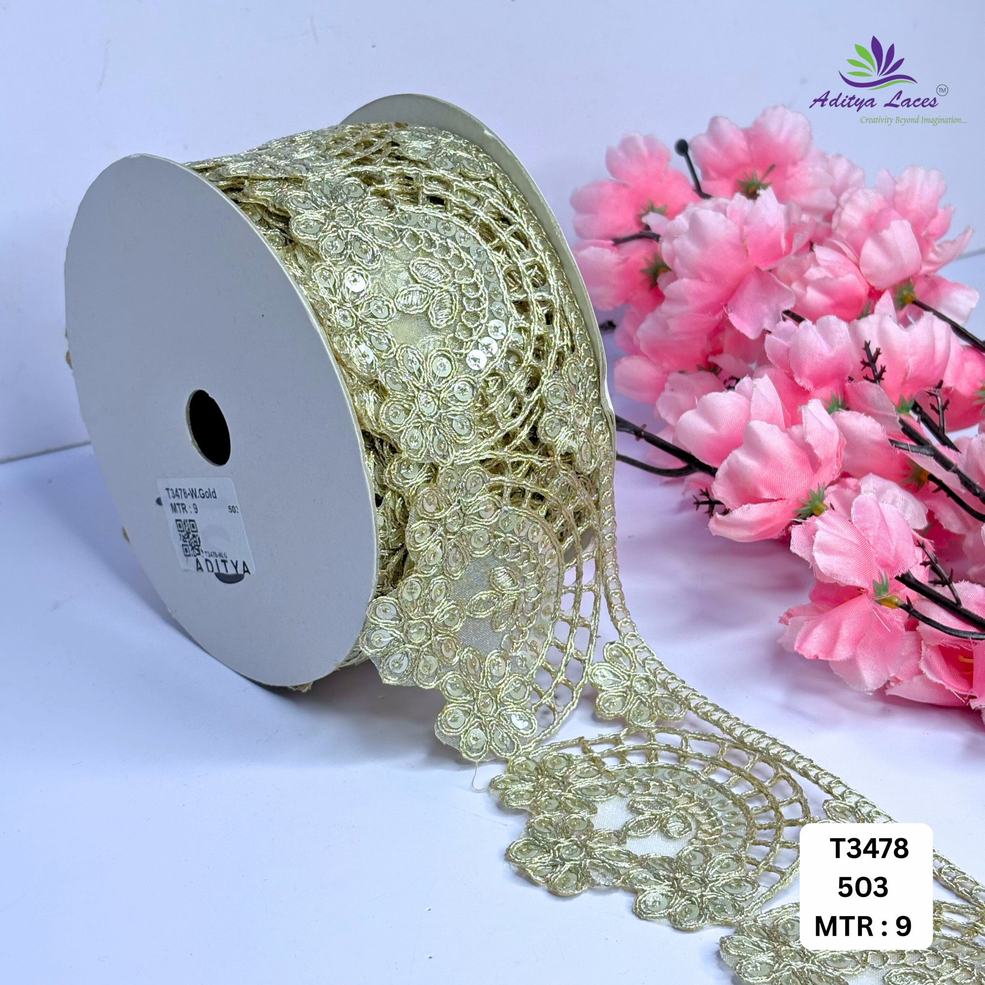Royal Tissue Lace Border with Sequins Work for Saree Bridal Wear