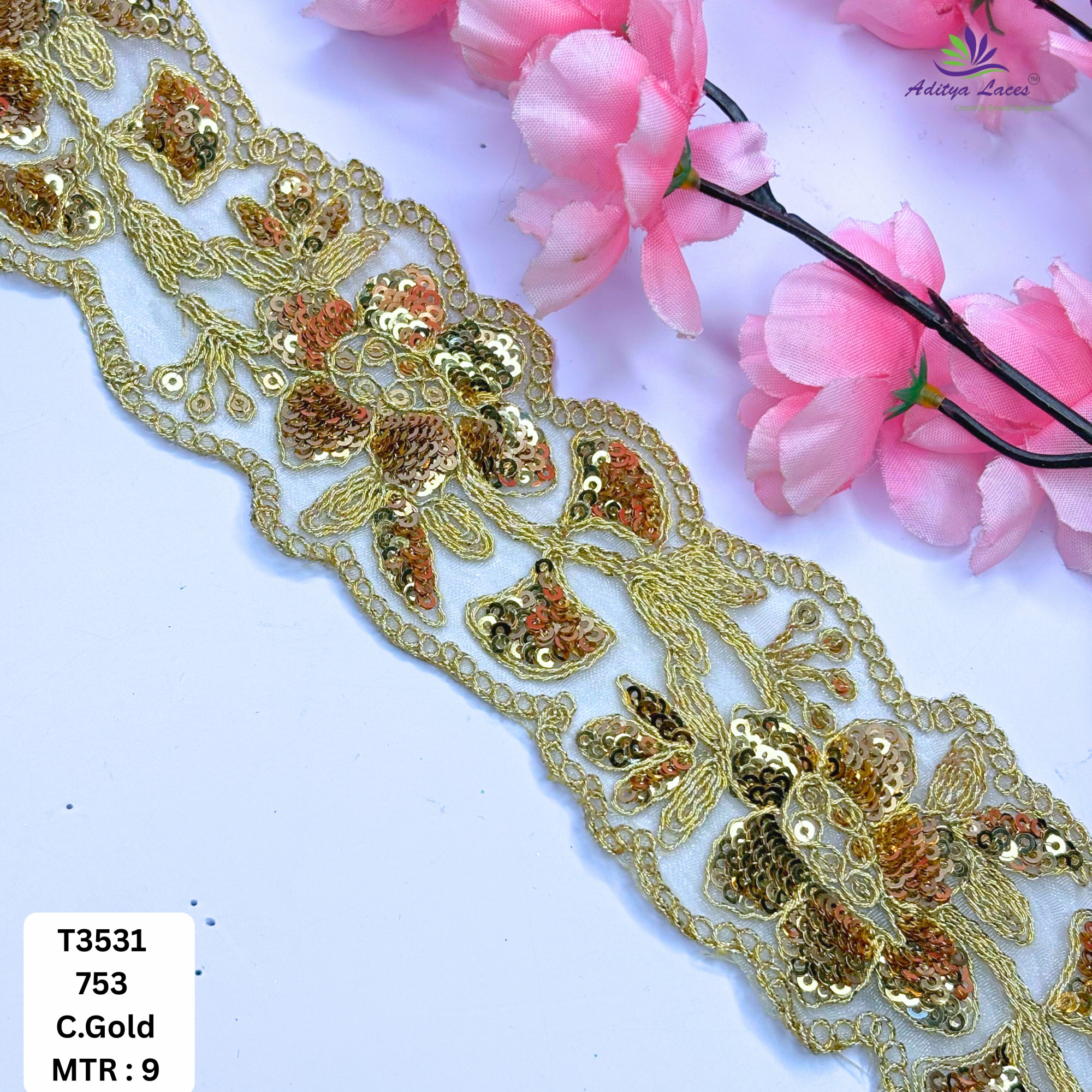 Royal Tissue Lace Border with Sequins Work for Saree Bridal Wear