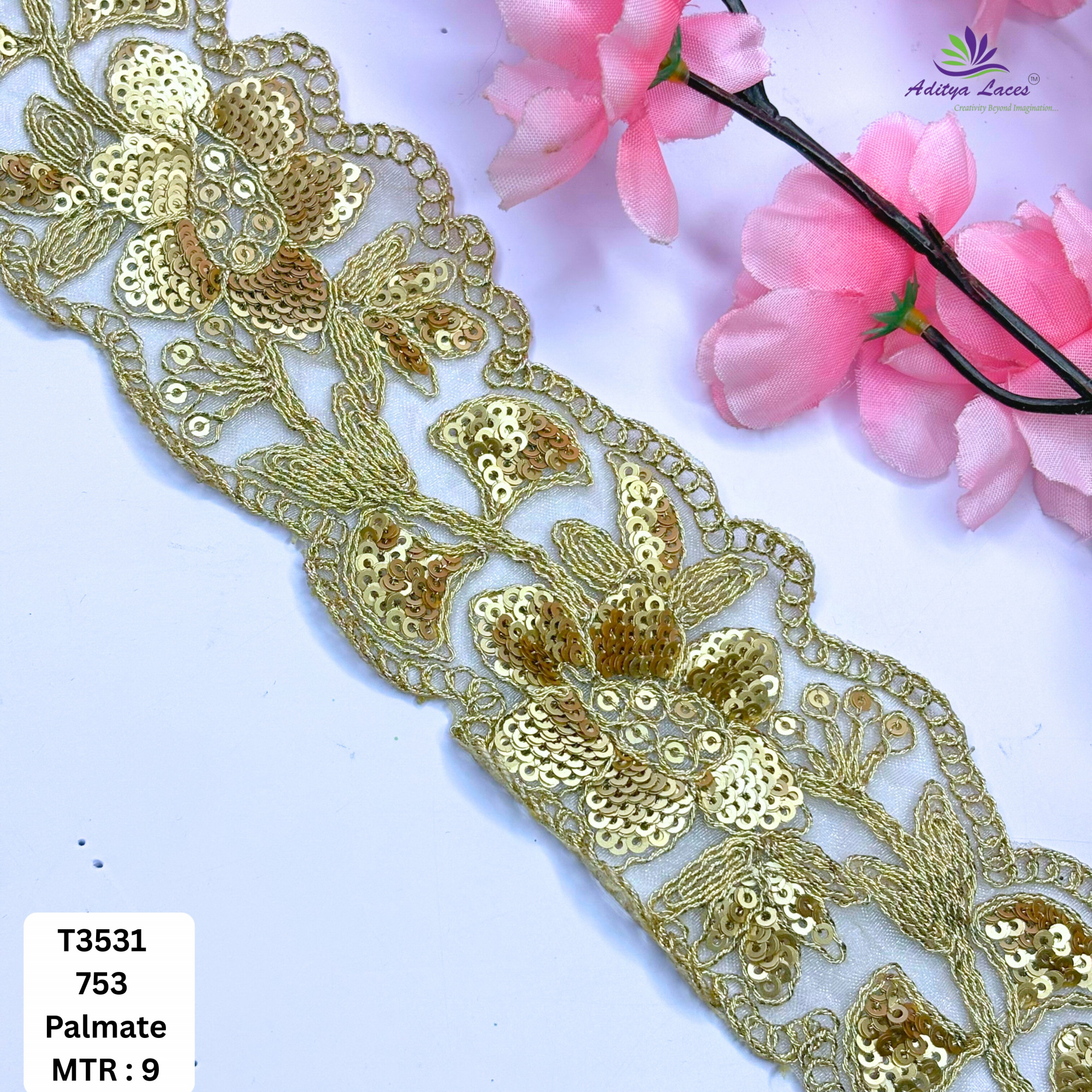 Royal Tissue Lace Border with Sequins Work for Saree Bridal Wear
