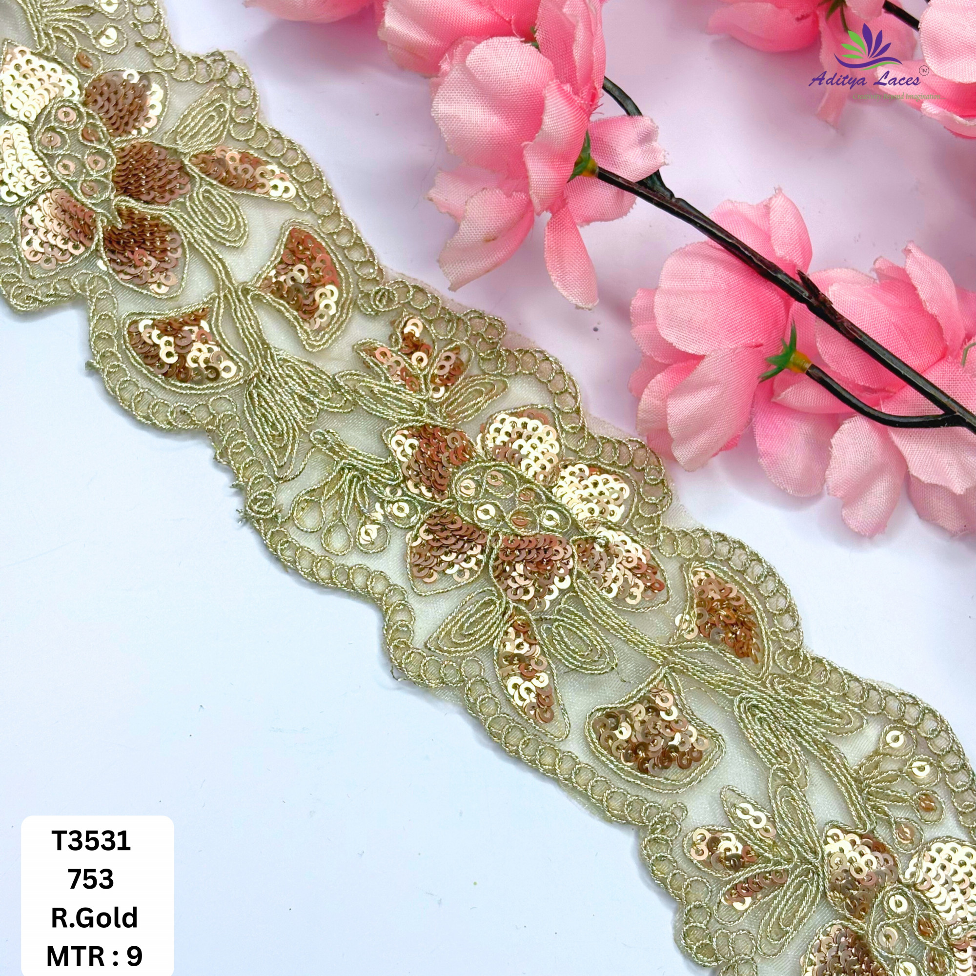Royal Tissue Lace Border with Sequins Work for Saree Bridal Wear