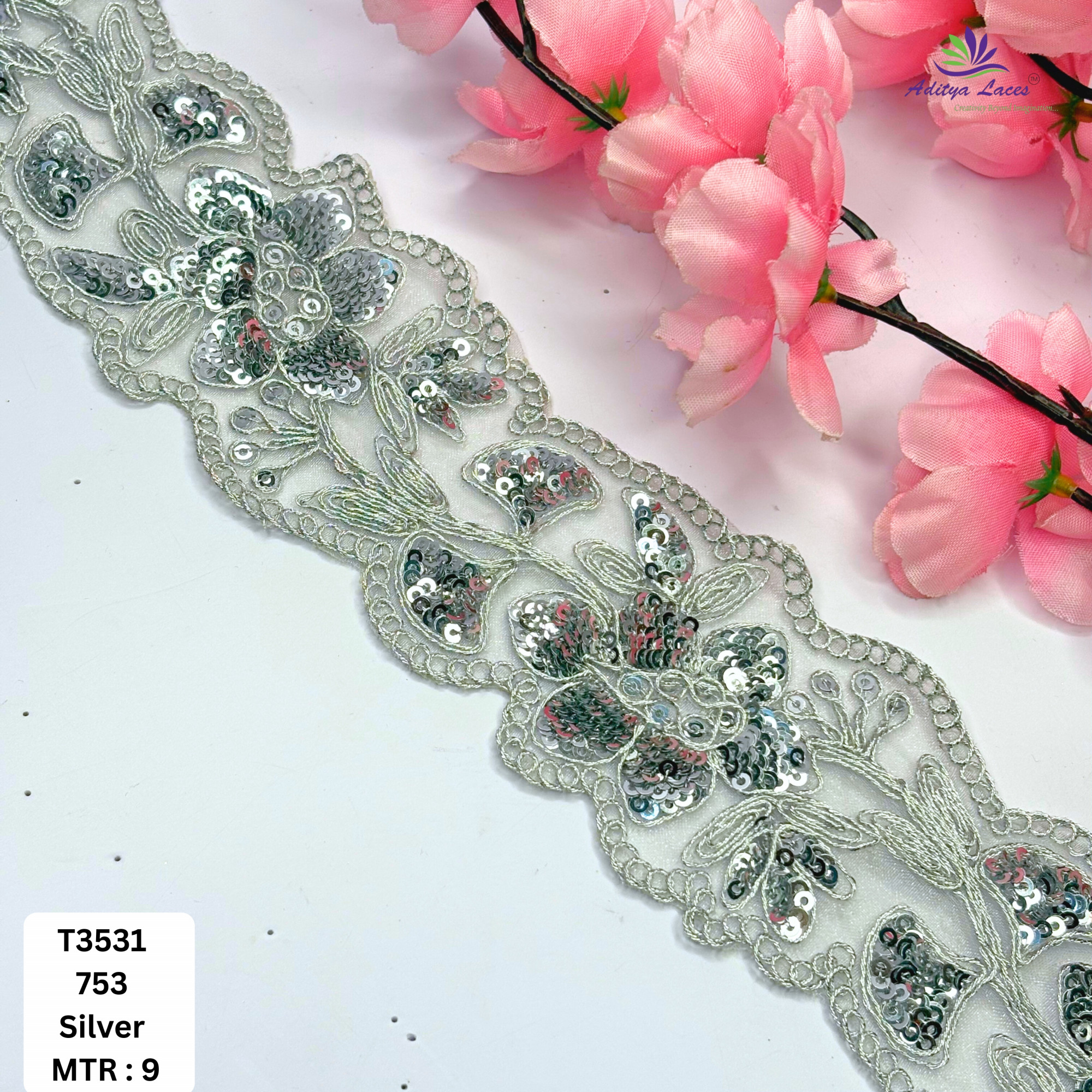 Royal Tissue Lace Border with Sequins Work for Saree Bridal Wear