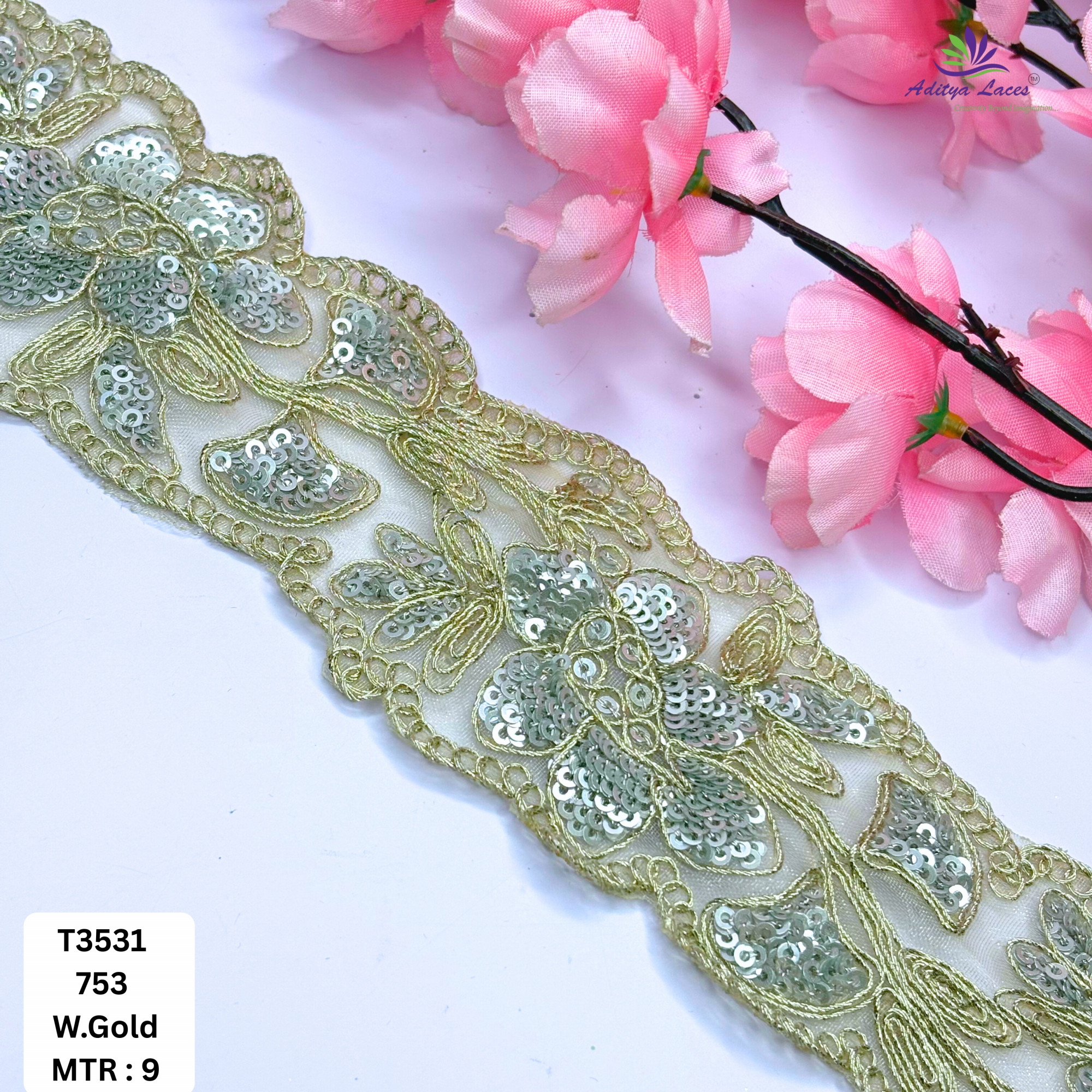 Royal Tissue Lace Border with Sequins Work for Saree Bridal Wear