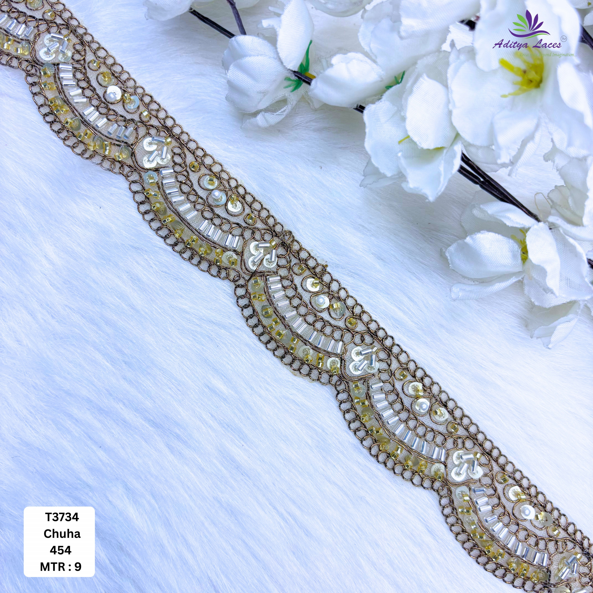 Elegant Beads Lace Trim for Saree Blouse