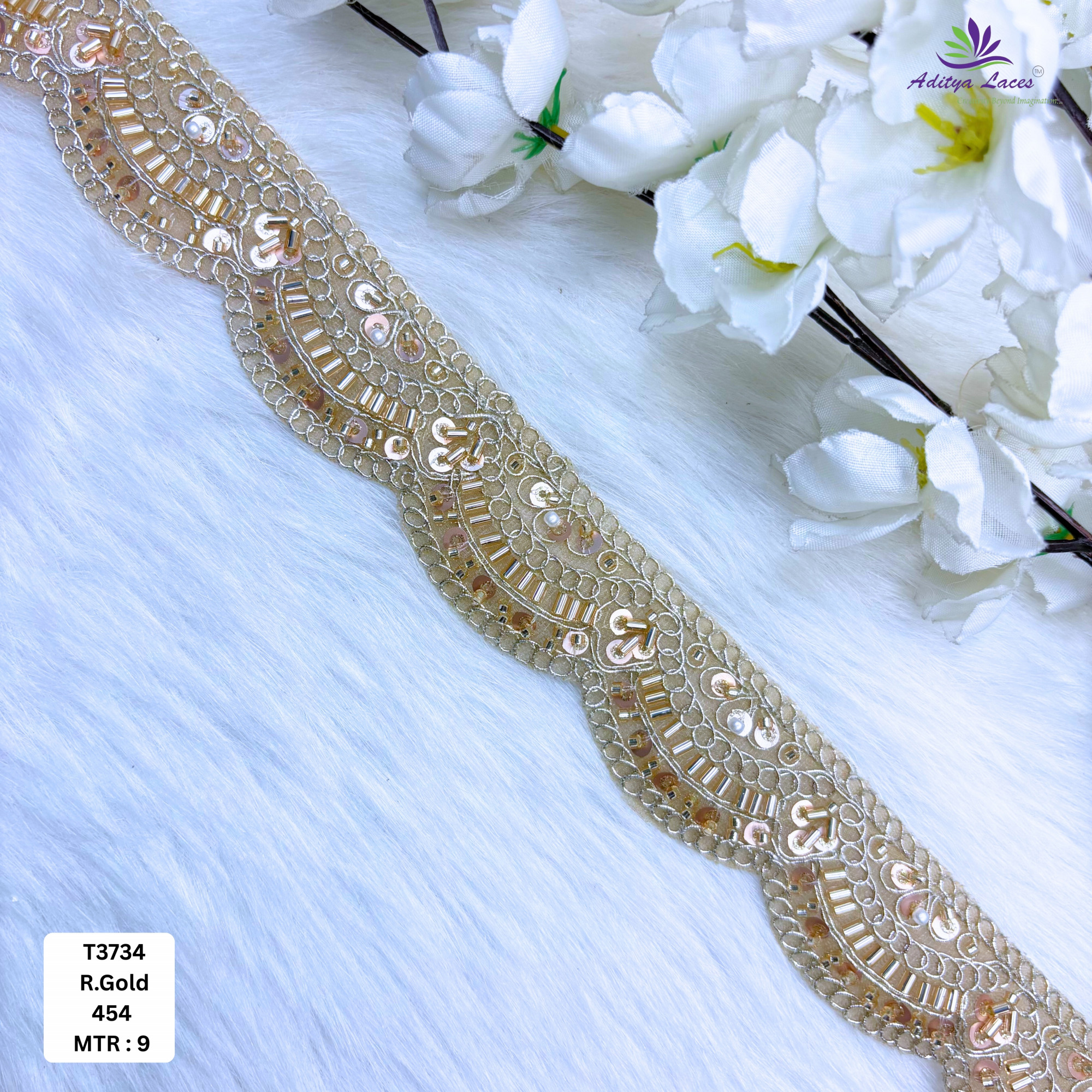 Elegant Beads Lace Trim for Saree Blouse