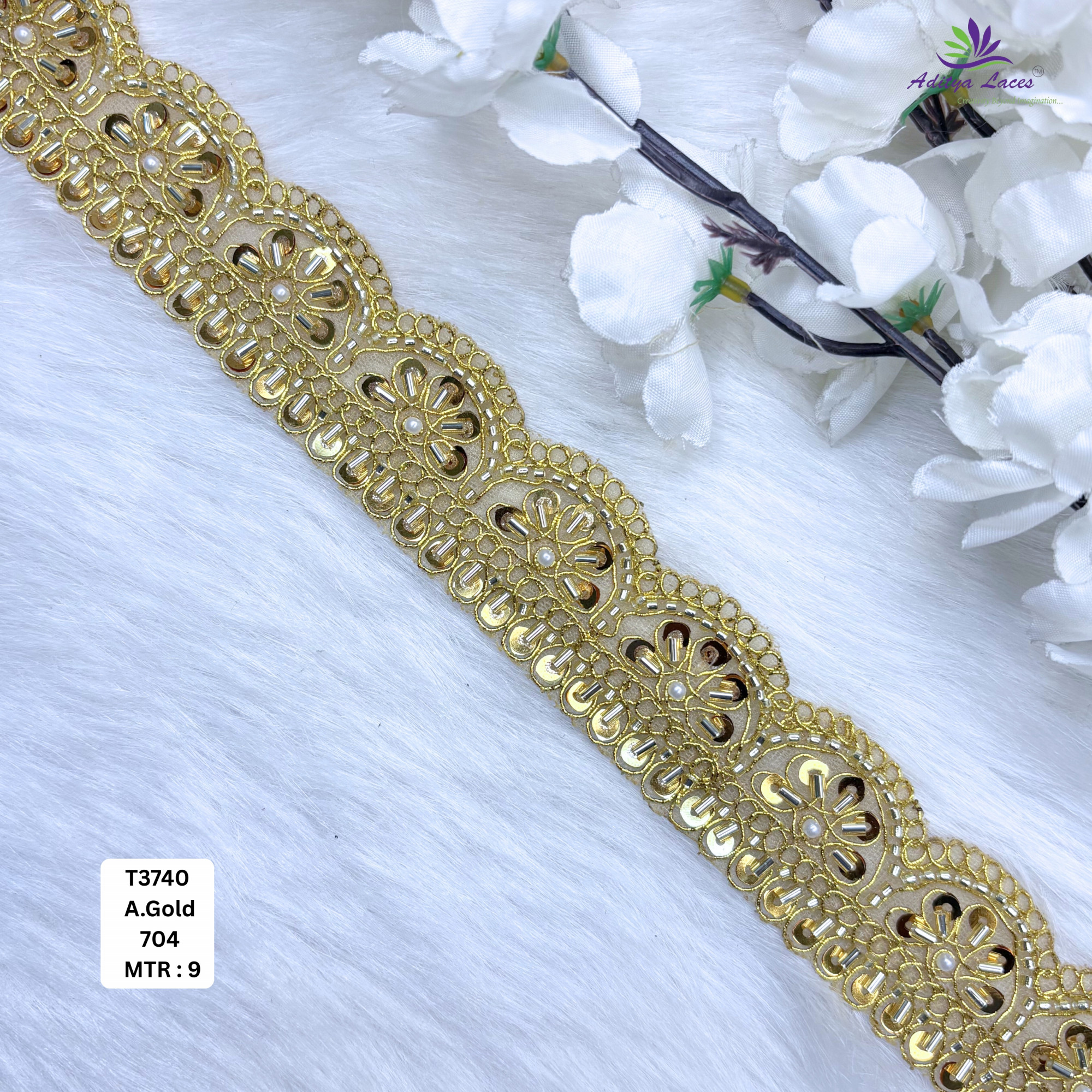 Luxury Decorative Pearl Lace Trim for Ethnic Dresses