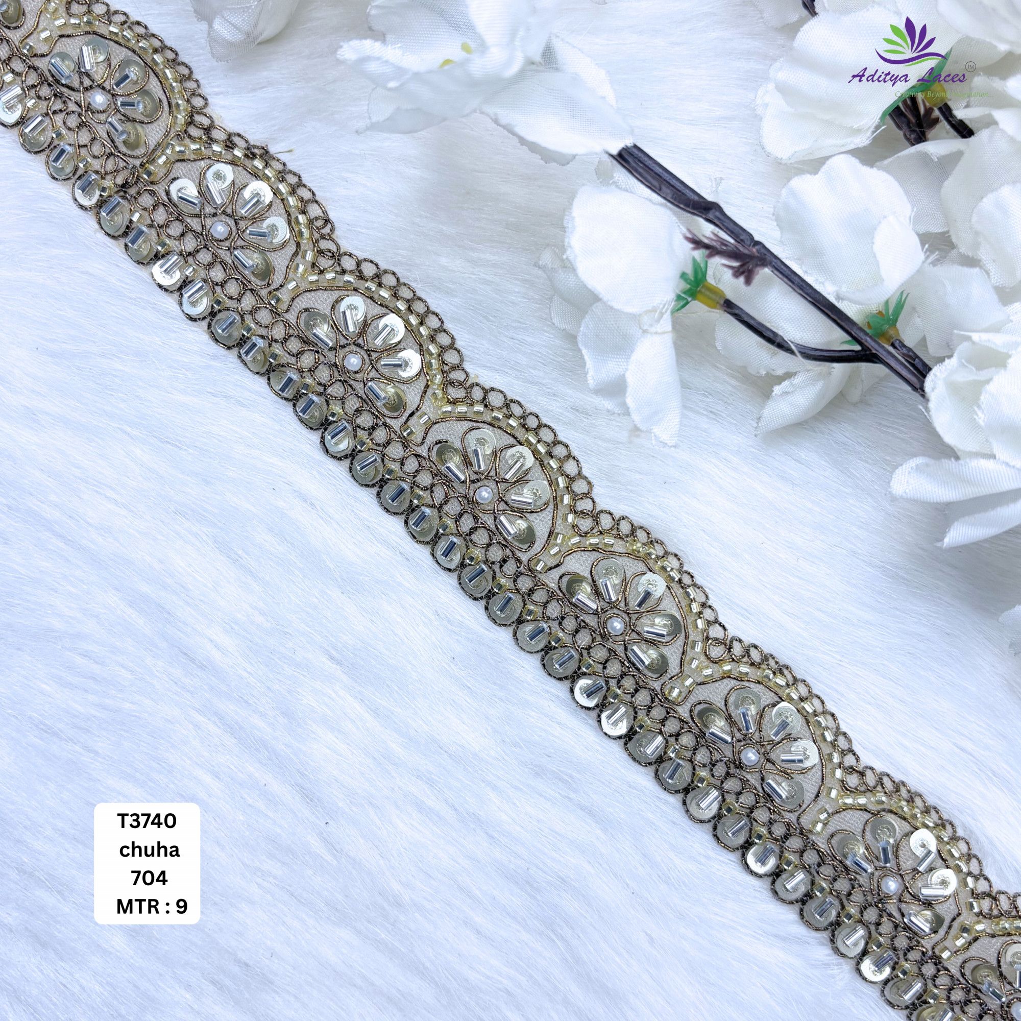 Luxury Decorative Pearl Lace Trim for Ethnic Dresses