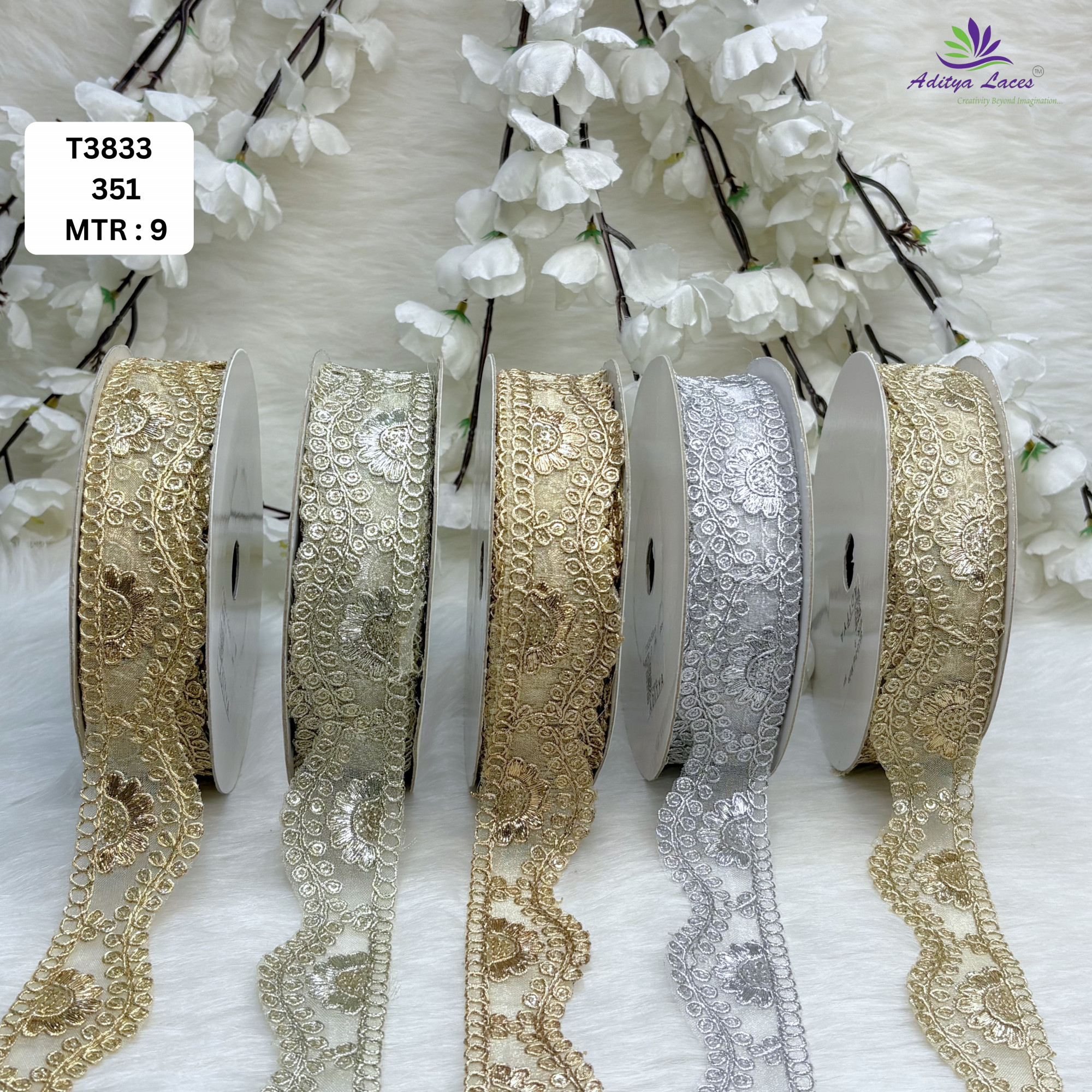 Luxury Tissue Lace Border with Sequins Work for Saree Bridal Wear