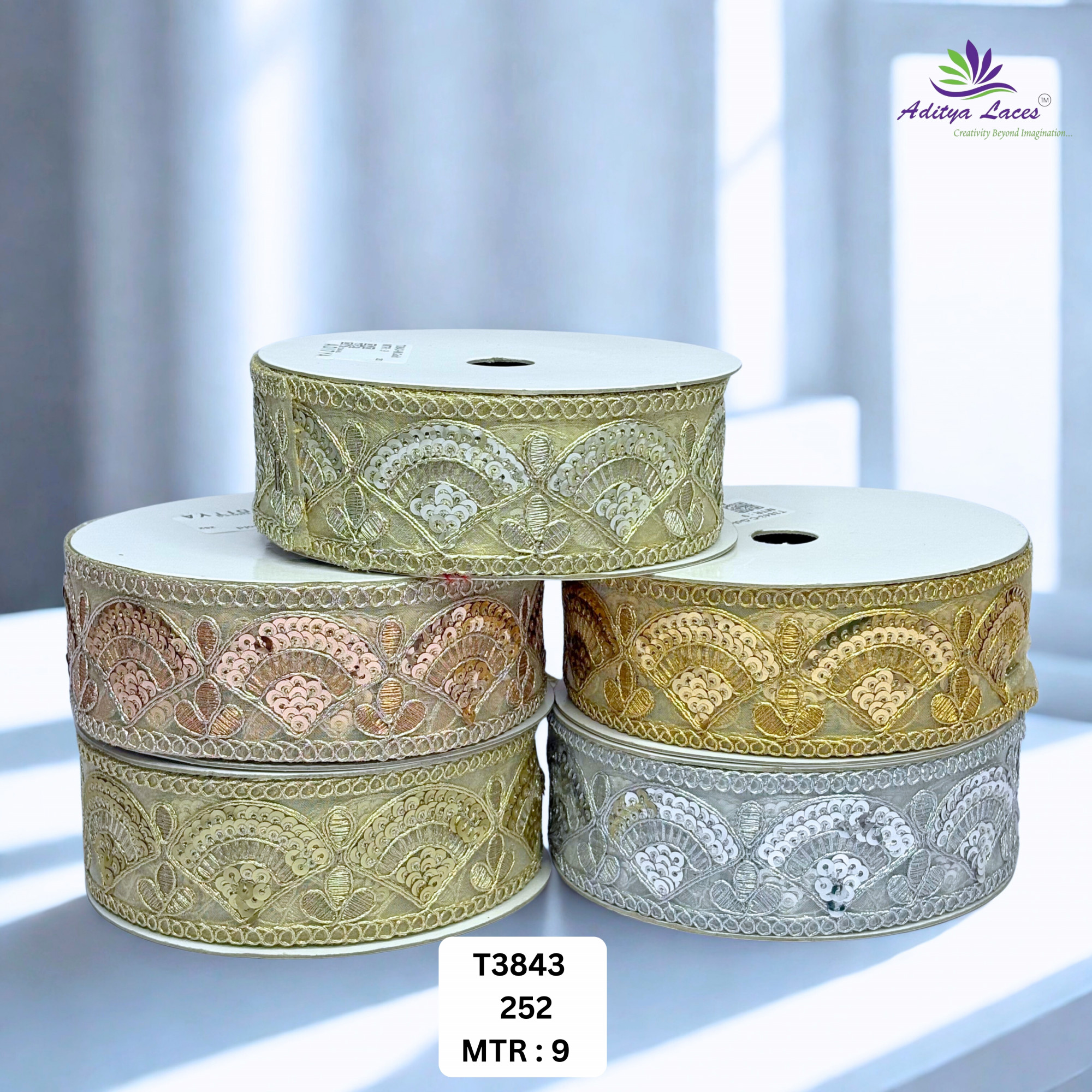 Ethnic Tissue Lace Border with Sequins Work for Saree Bridal Wear