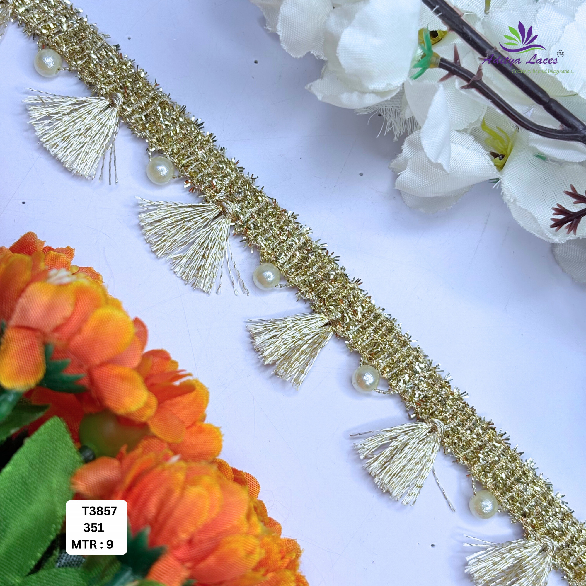Fancy Gold Pearl Moti Lace Trim