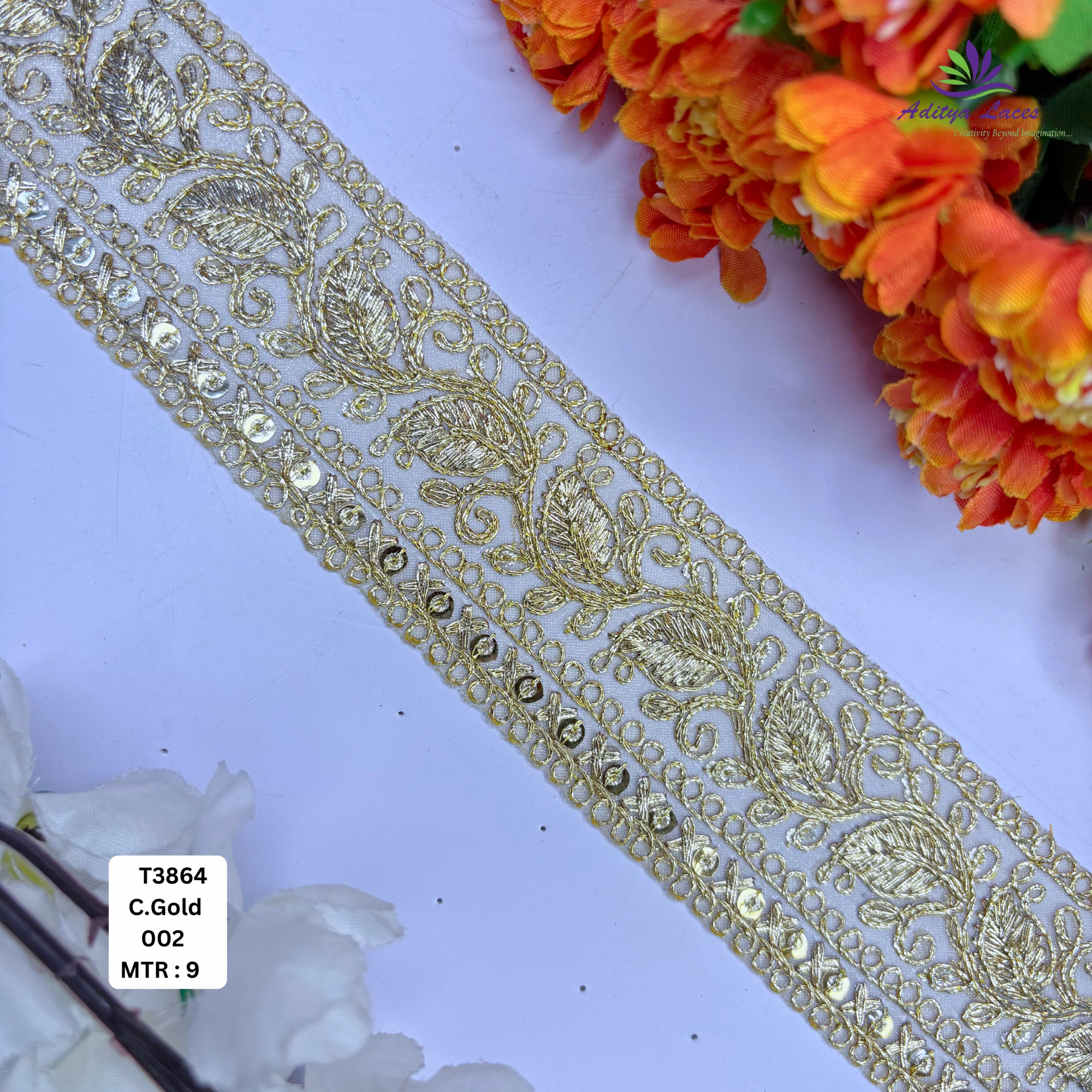 Classic Tissue Lace Border with Sequins Work for Saree Bridal Wear