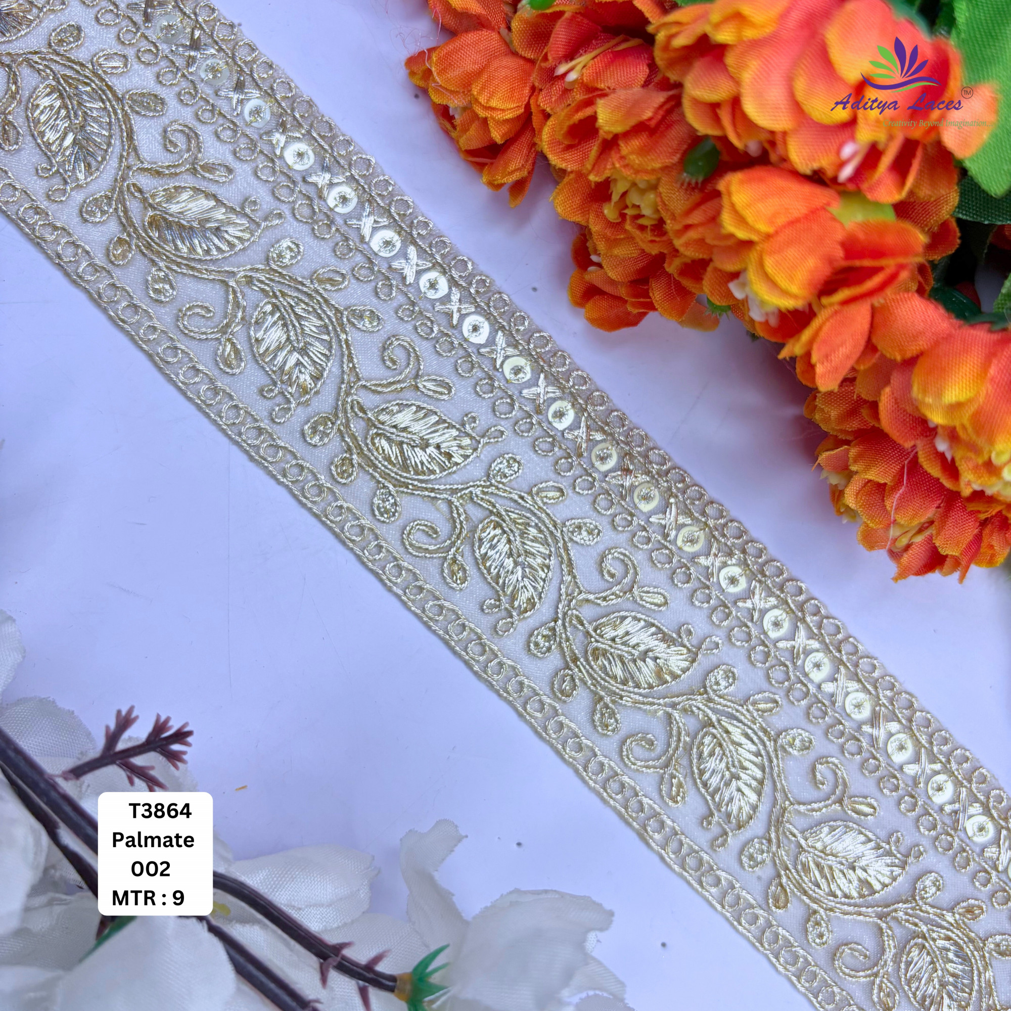 Classic Tissue Lace Border with Sequins Work for Saree Bridal Wear