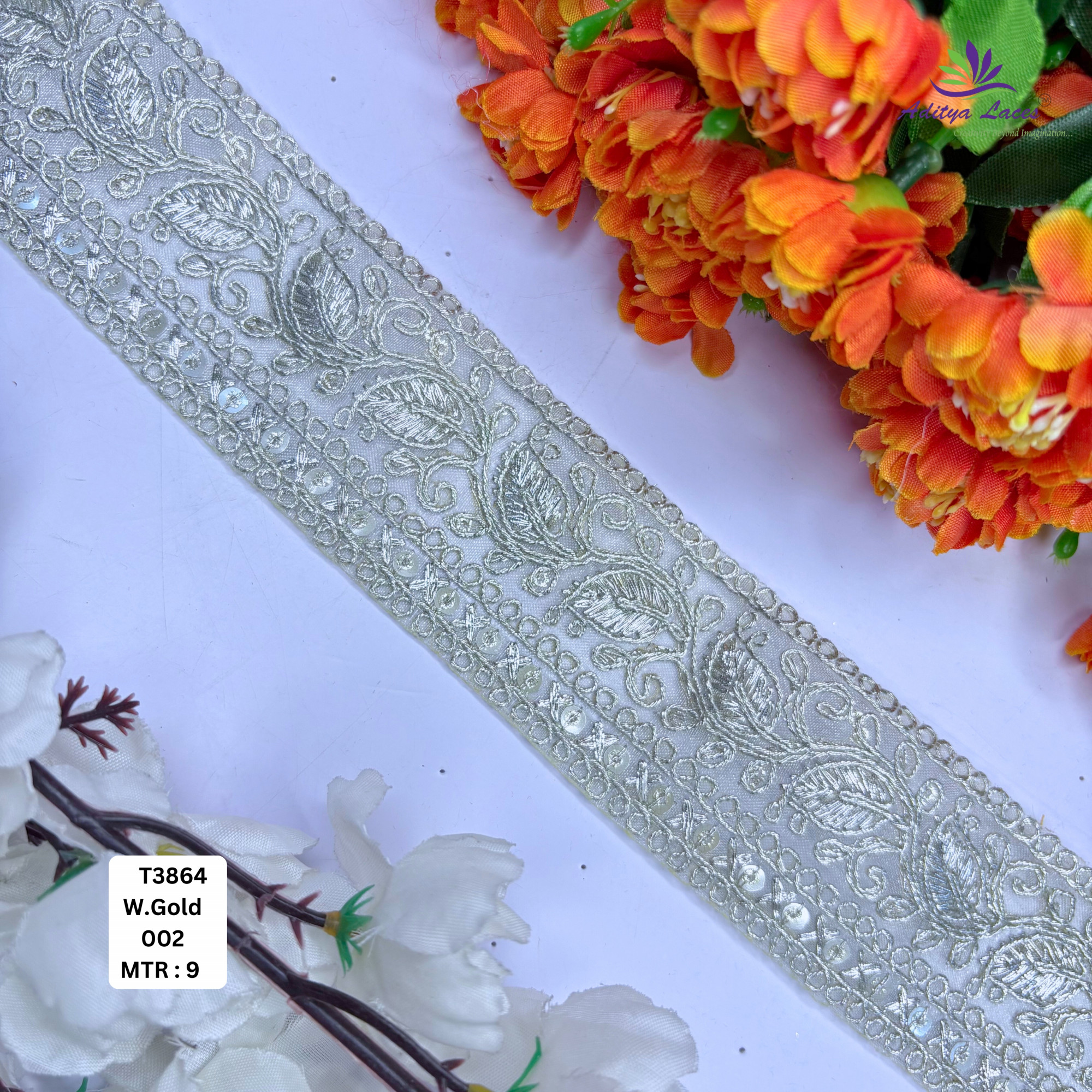 Classic Tissue Lace Border with Sequins Work for Saree Bridal Wear