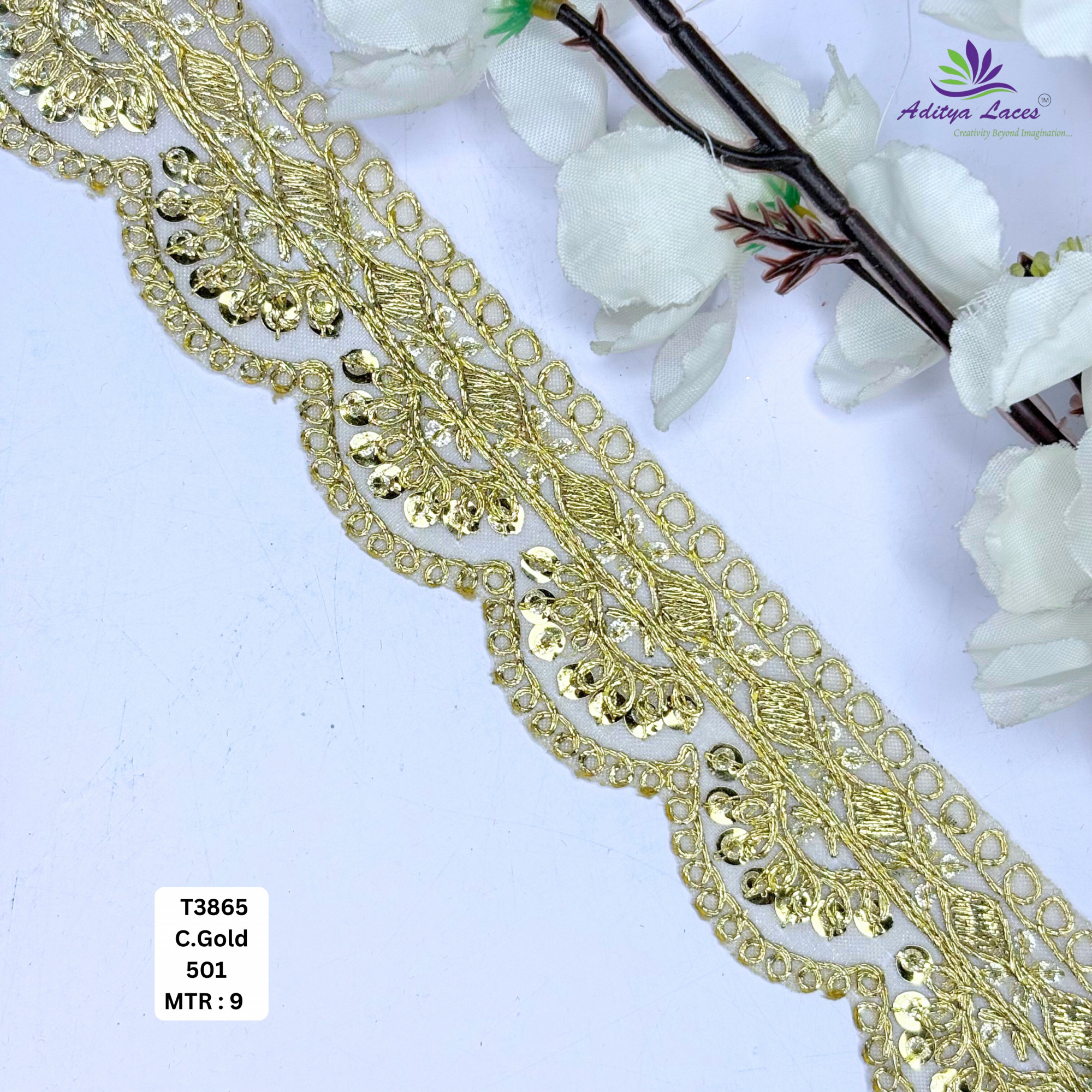Decorative Tissue Lace Border with Sequins Work for Saree Bridal Wear