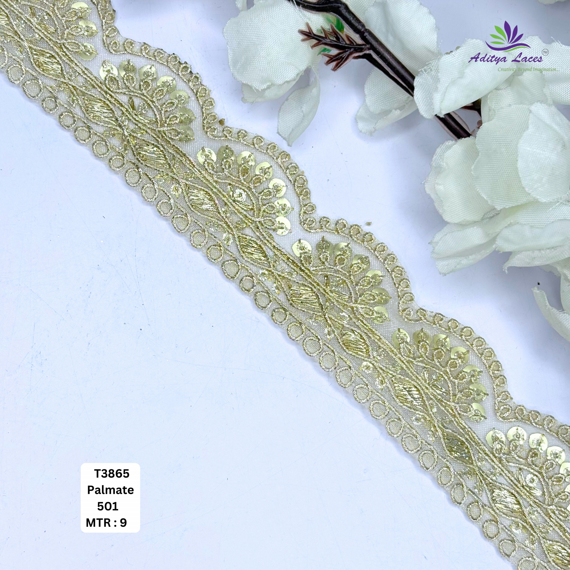 Decorative Tissue Lace Border with Sequins Work for Saree Bridal Wear