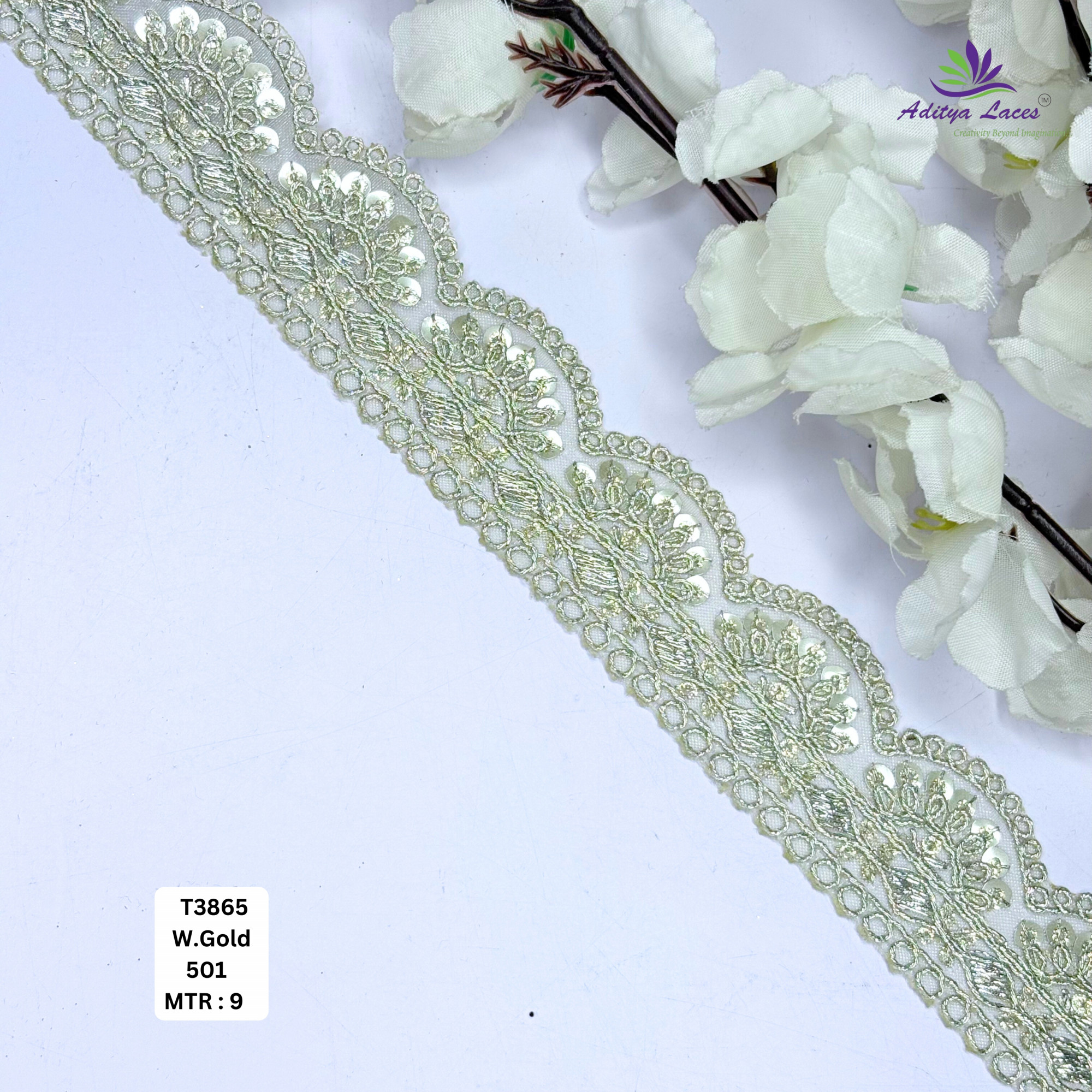 Decorative Tissue Lace Border with Sequins Work for Saree Bridal Wear