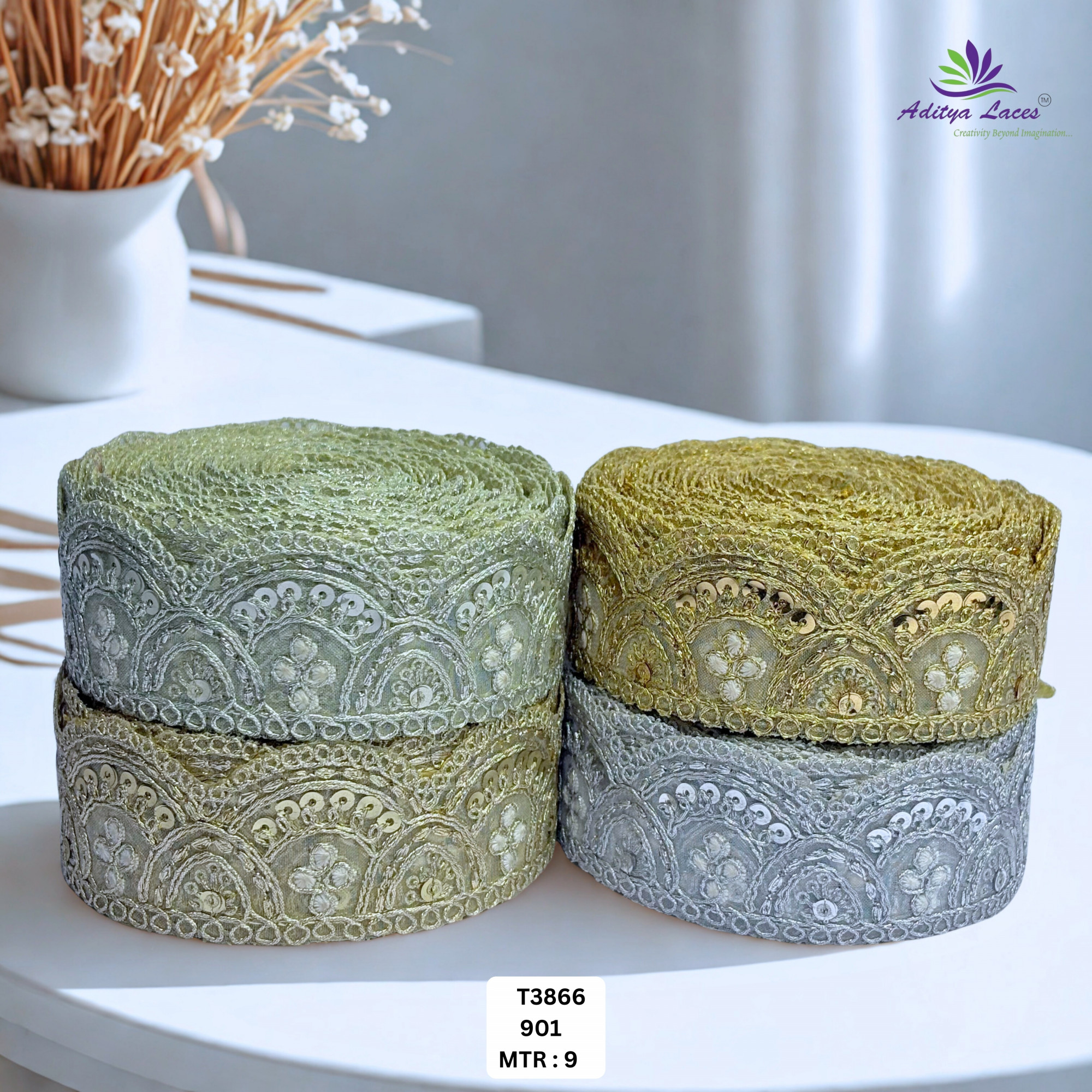 Metallic Tissue Handwork Embroidery Lace Trim Designer Saree Border Bridal Decorative Lace Wholesale Supplier