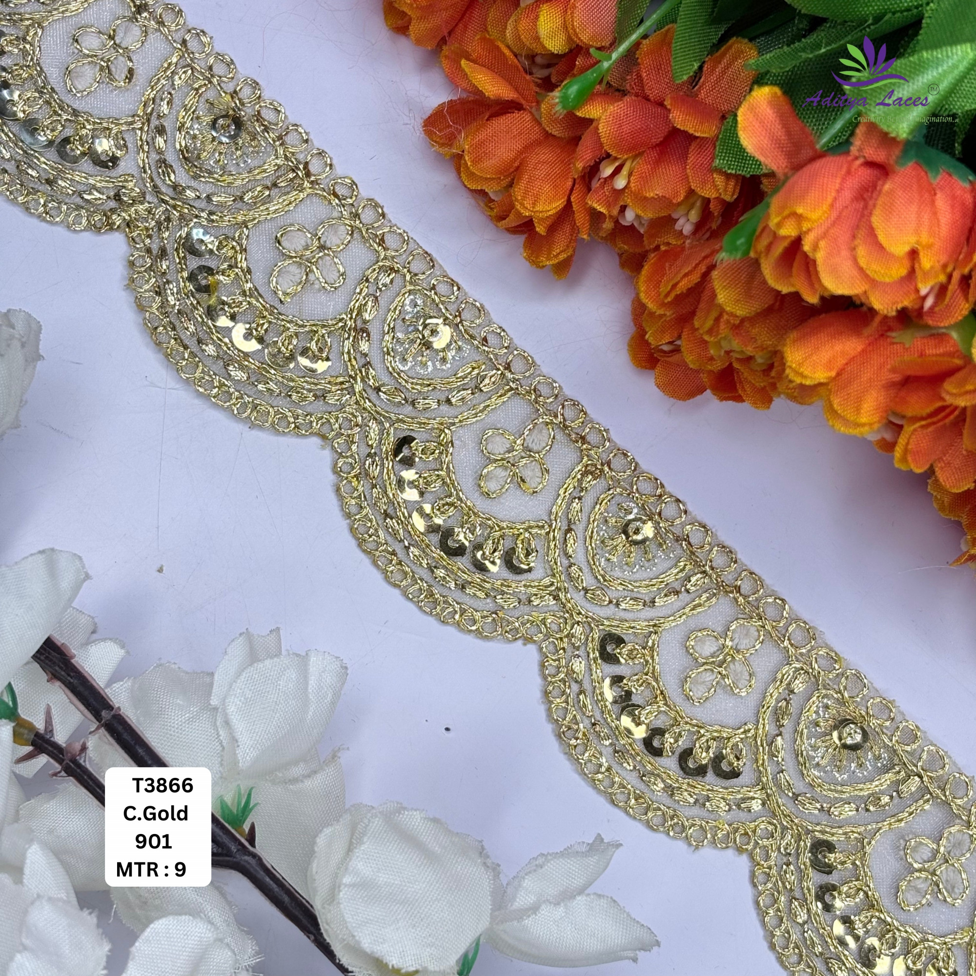 Metallic Tissue Handwork Embroidery Lace Trim Designer Saree Border Bridal Decorative Lace Wholesale Supplier