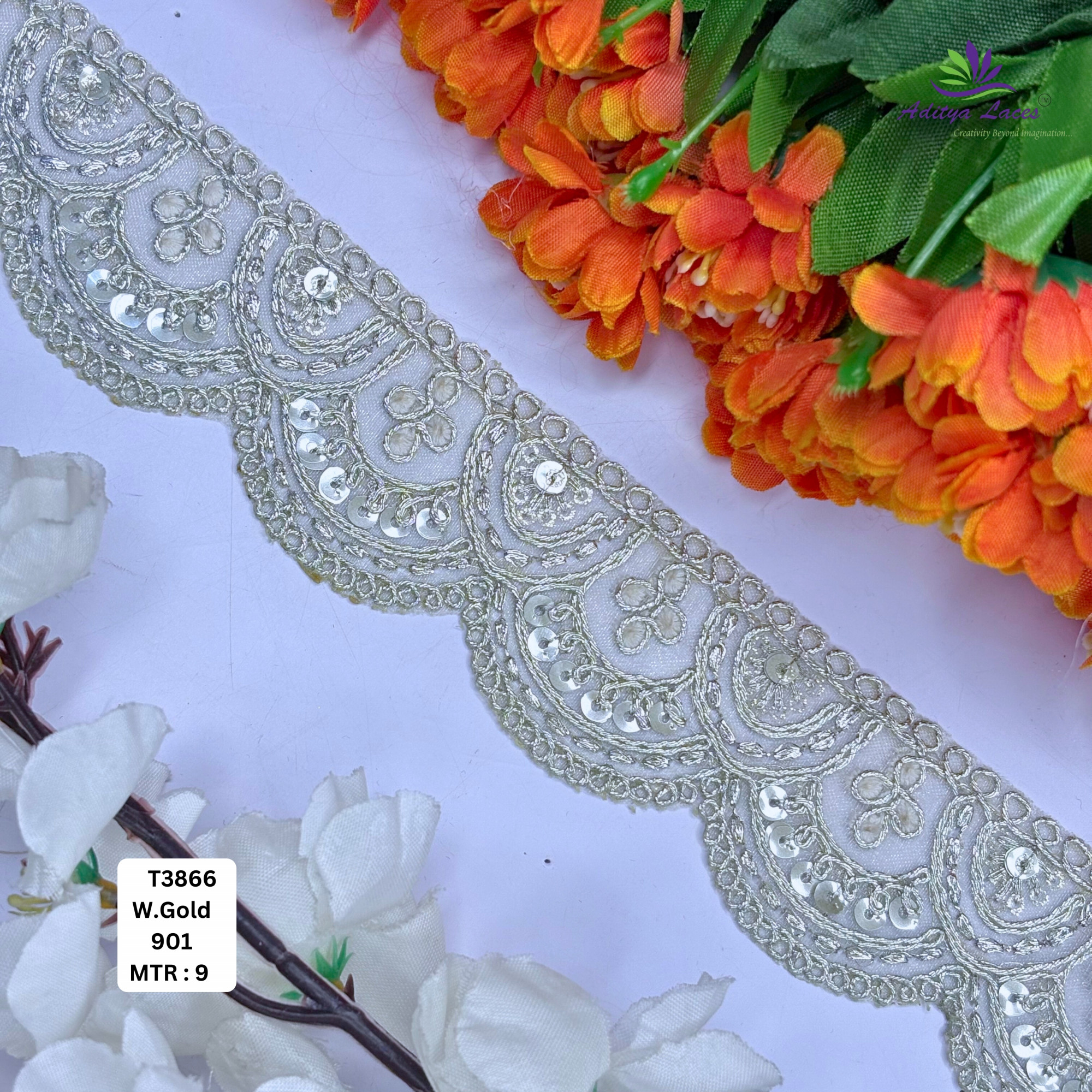 Metallic Tissue Handwork Embroidery Lace Trim Designer Saree Border Bridal Decorative Lace Wholesale Supplier
