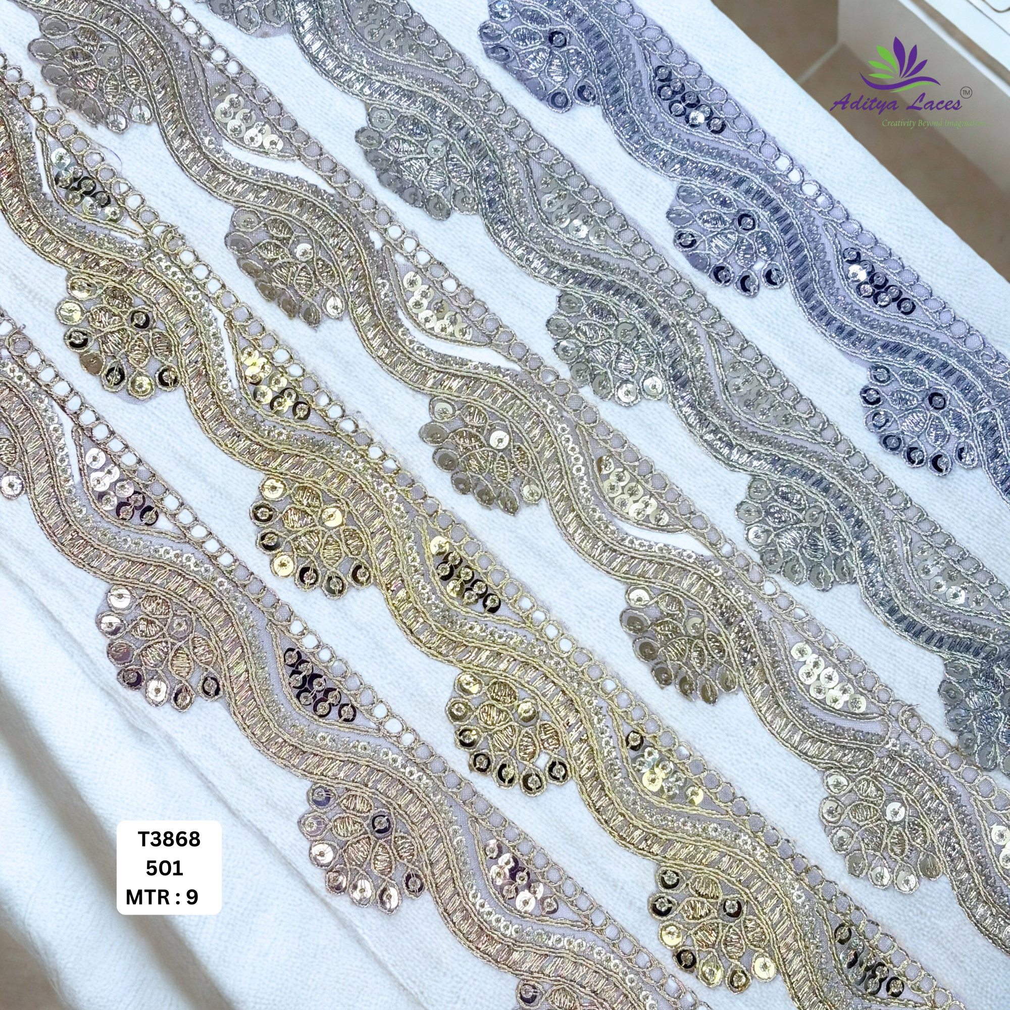 Ethnic Tissue Lace Border with Sequins Work for Saree Bridal Wear