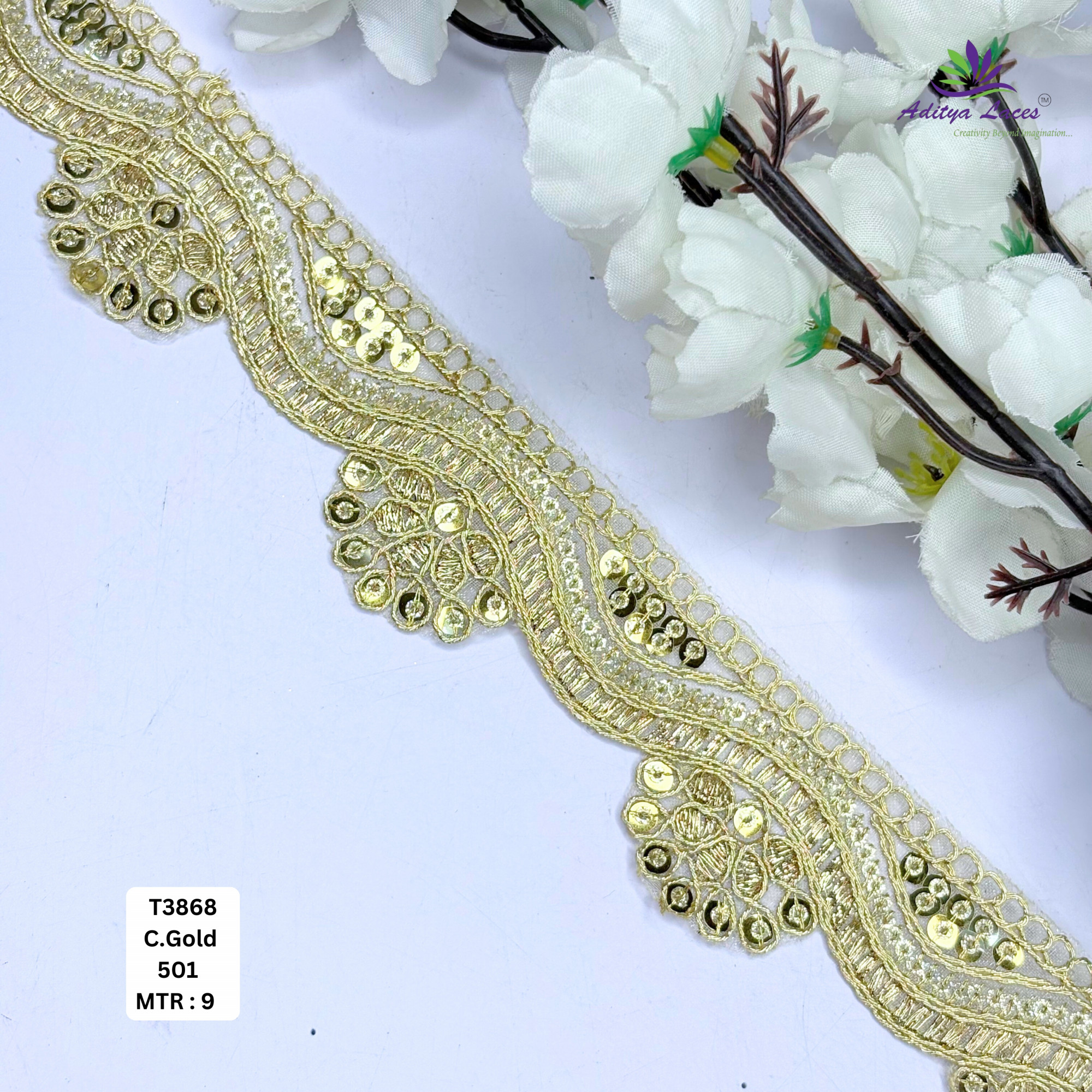 Ethnic Tissue Lace Border with Sequins Work for Saree Bridal Wear