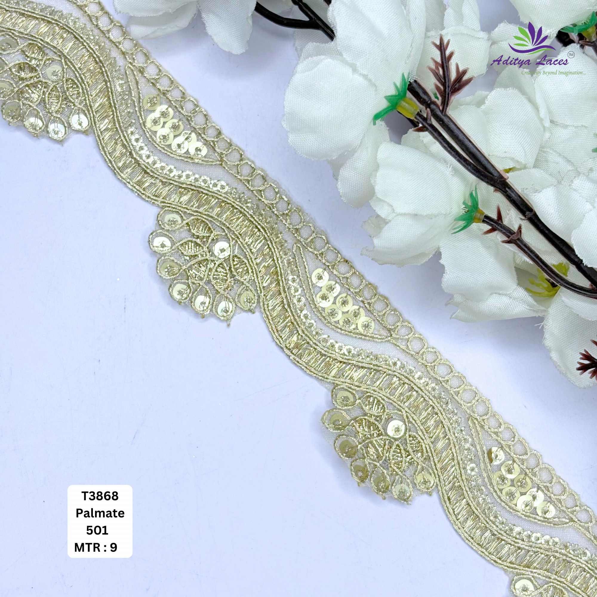 Ethnic Tissue Lace Border with Sequins Work for Saree Bridal Wear