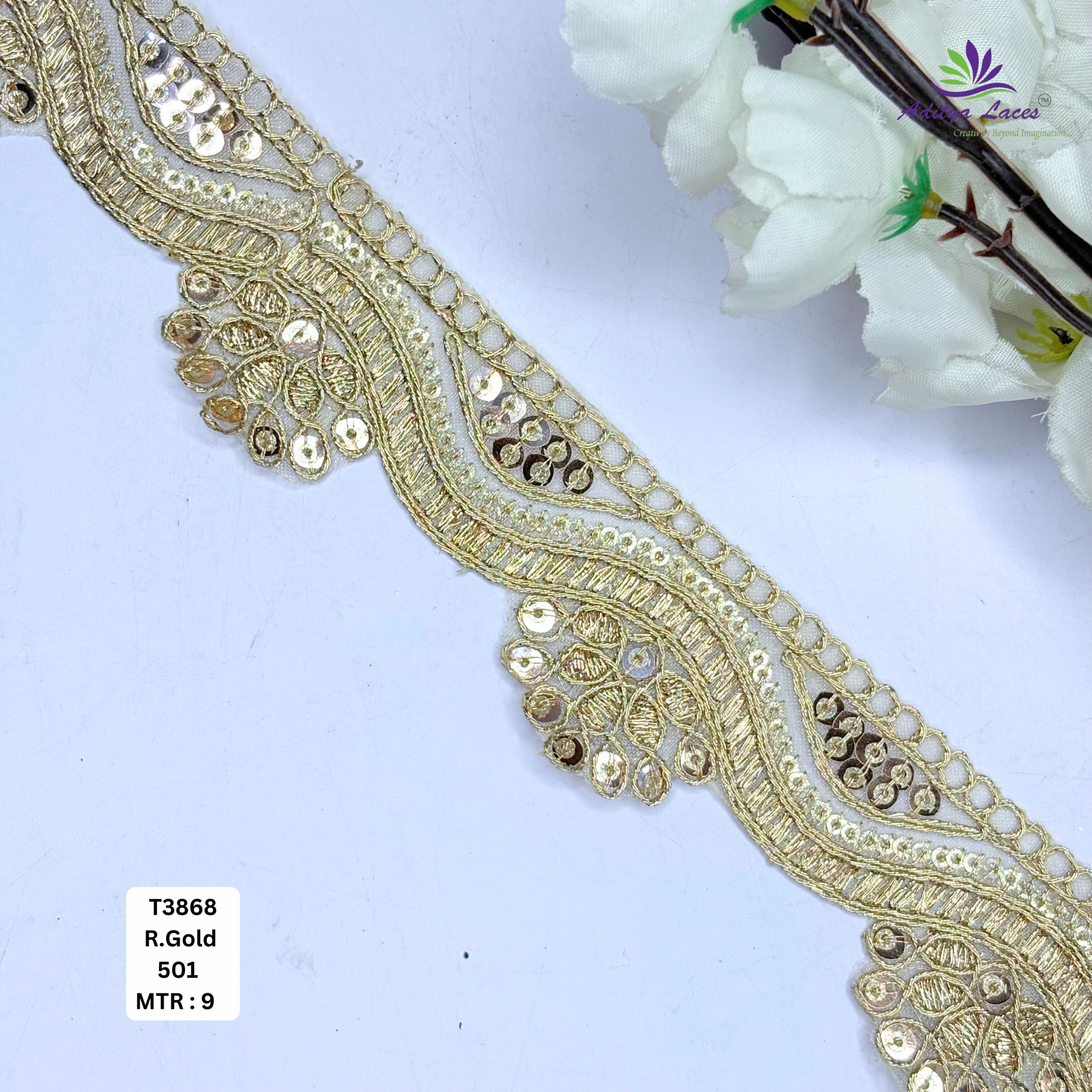 Ethnic Tissue Lace Border with Sequins Work for Saree Bridal Wear
