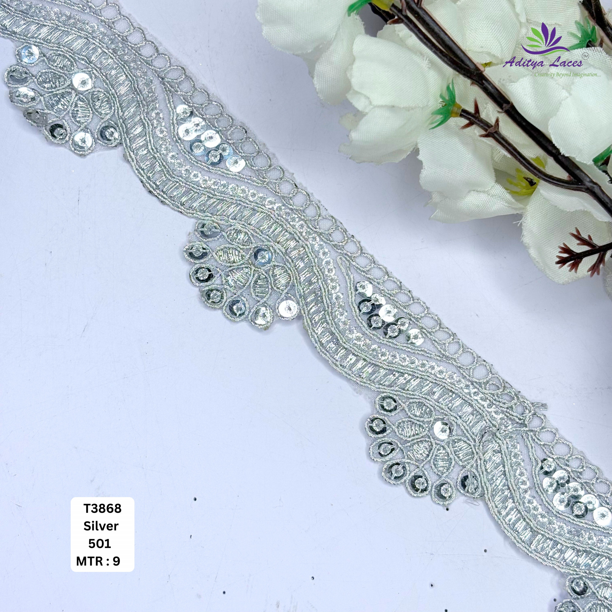 Ethnic Tissue Lace Border with Sequins Work for Saree Bridal Wear
