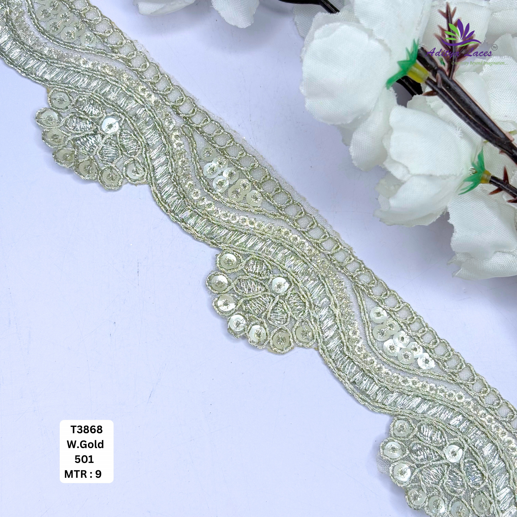 Ethnic Tissue Lace Border with Sequins Work for Saree Bridal Wear